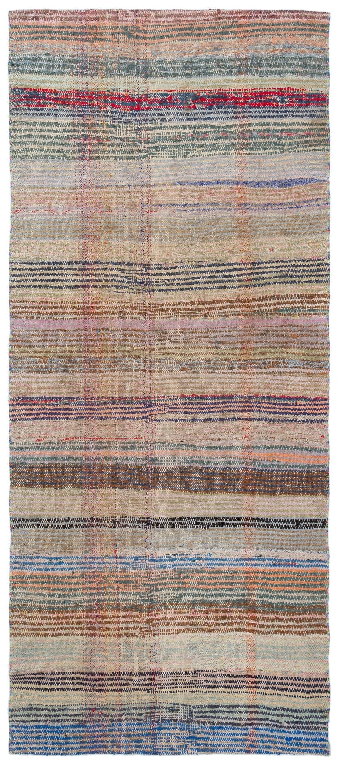 Girit Beige Striped Wool Handmade Area Rug 3'5" x 7'10"