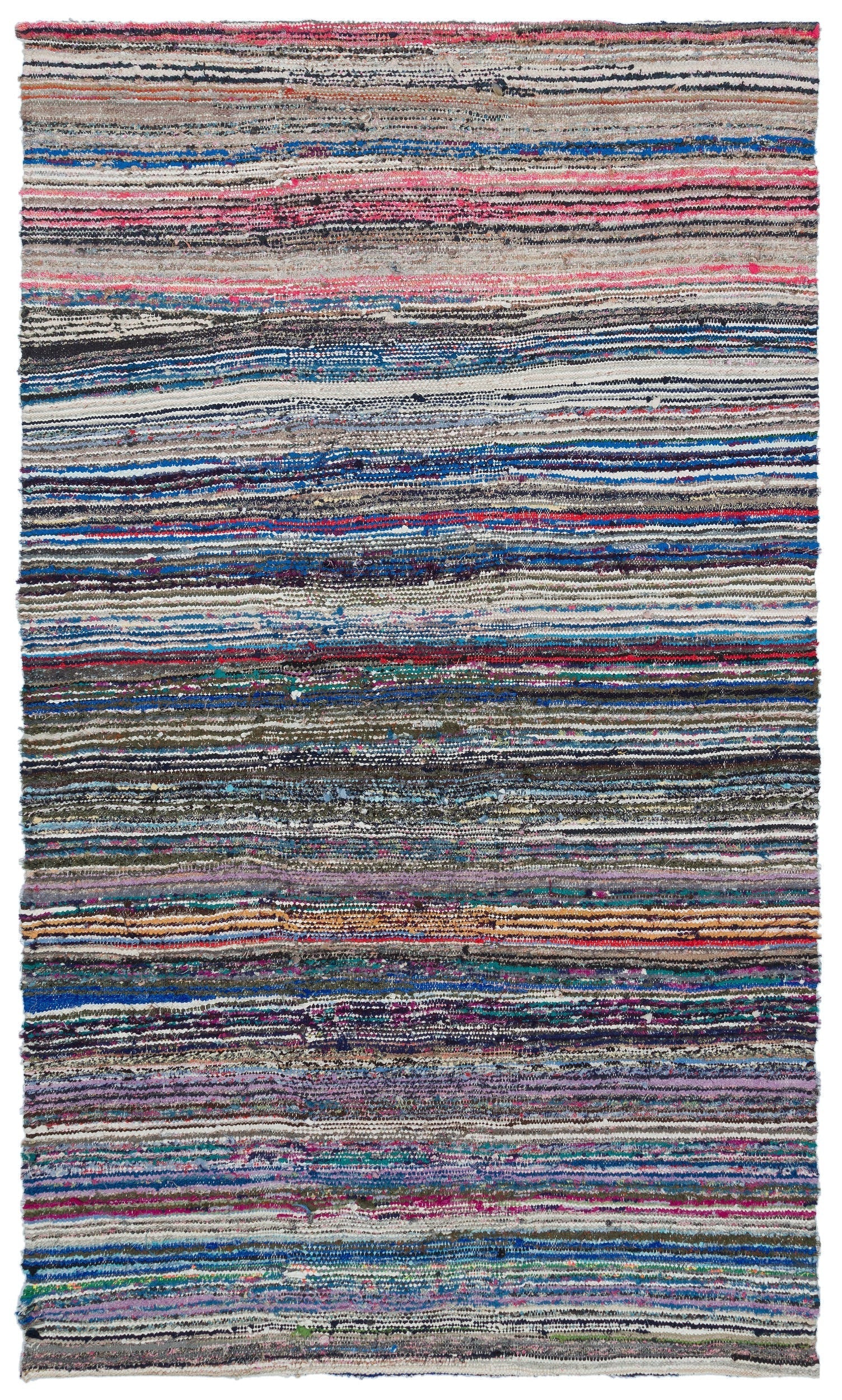 Girit Beige Striped Wool Handmade Area Rug 5'0" x 8'6"