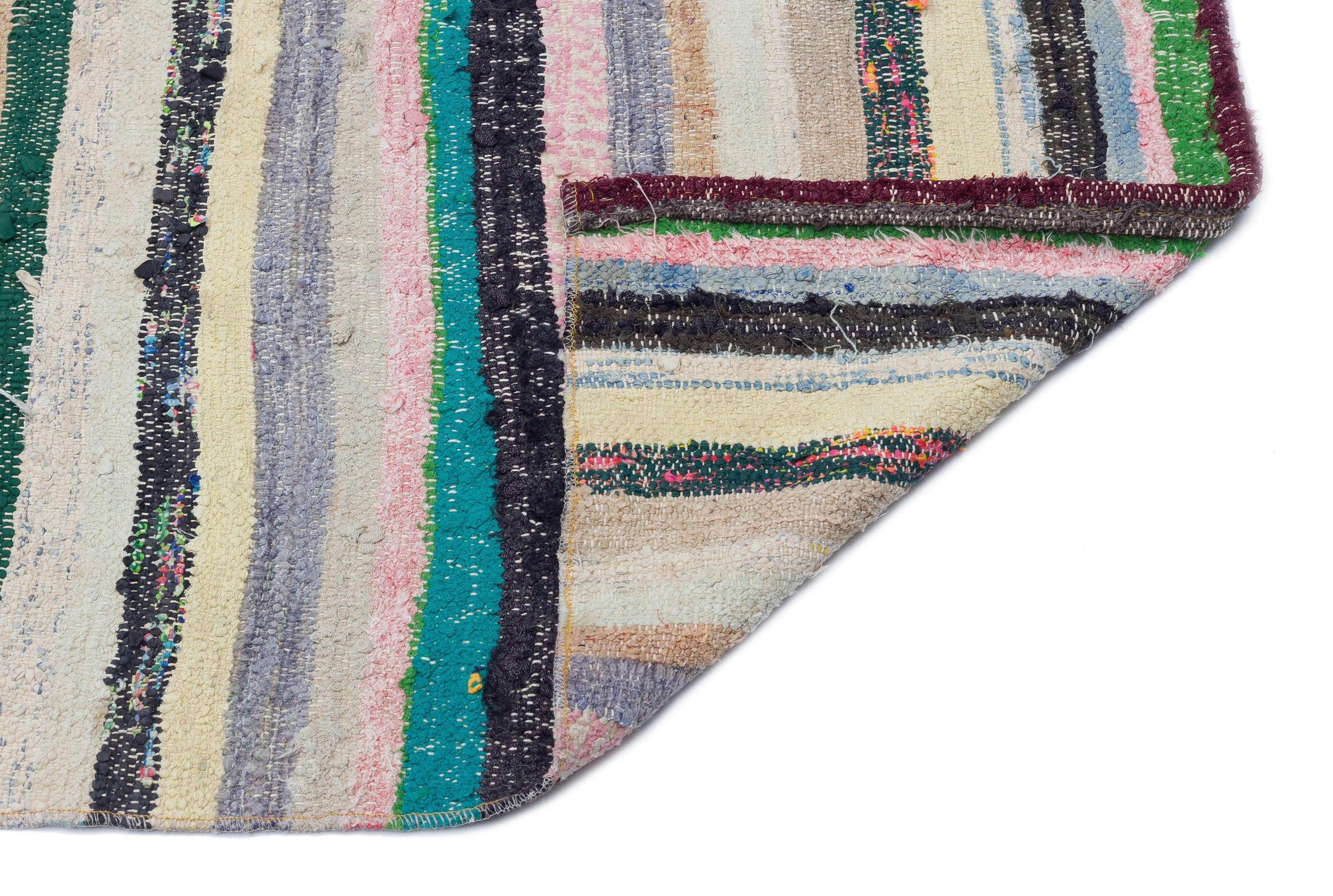 Girit Beige Striped Wool Handmade Area Rug 5'7" x 8'7"