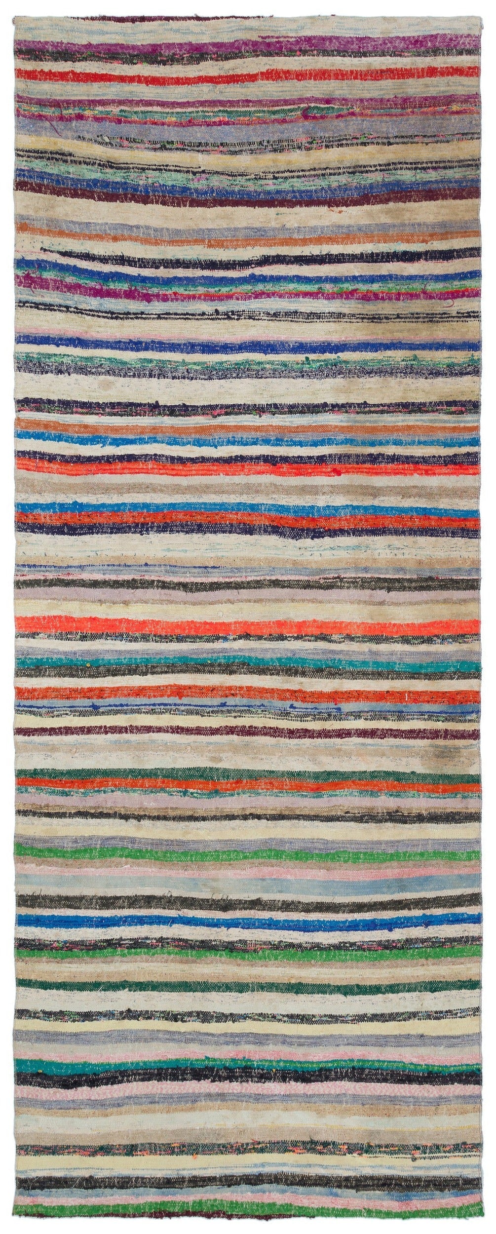 Girit Beige Striped Wool Handmade Area Rug 5'7" x 8'7"