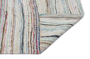Girit Beige Striped Wool Handmade Area Rug 5'1" x 8'6"