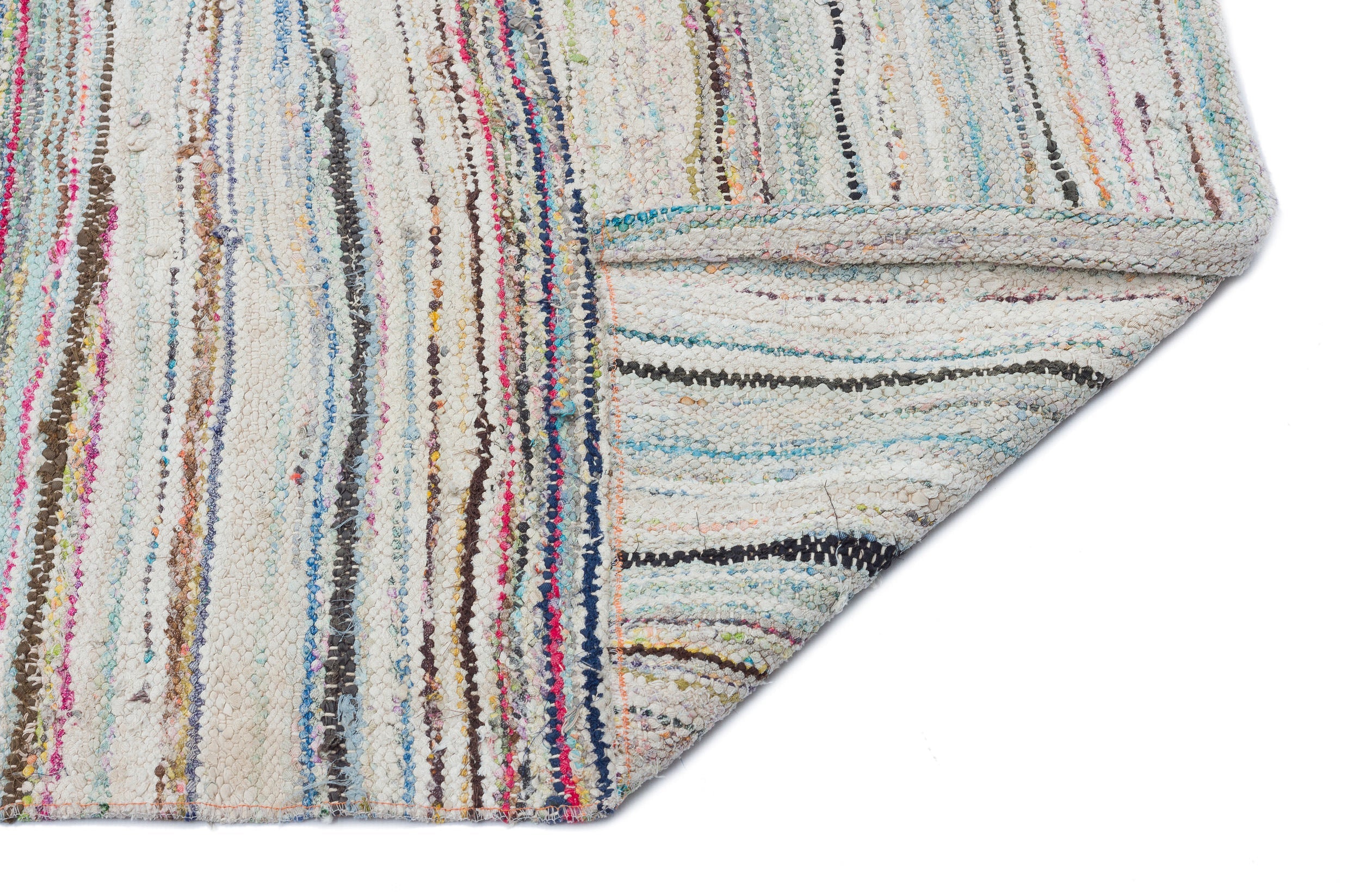Girit Beige Striped Wool Handmade Area Rug 5'1" x 8'6"