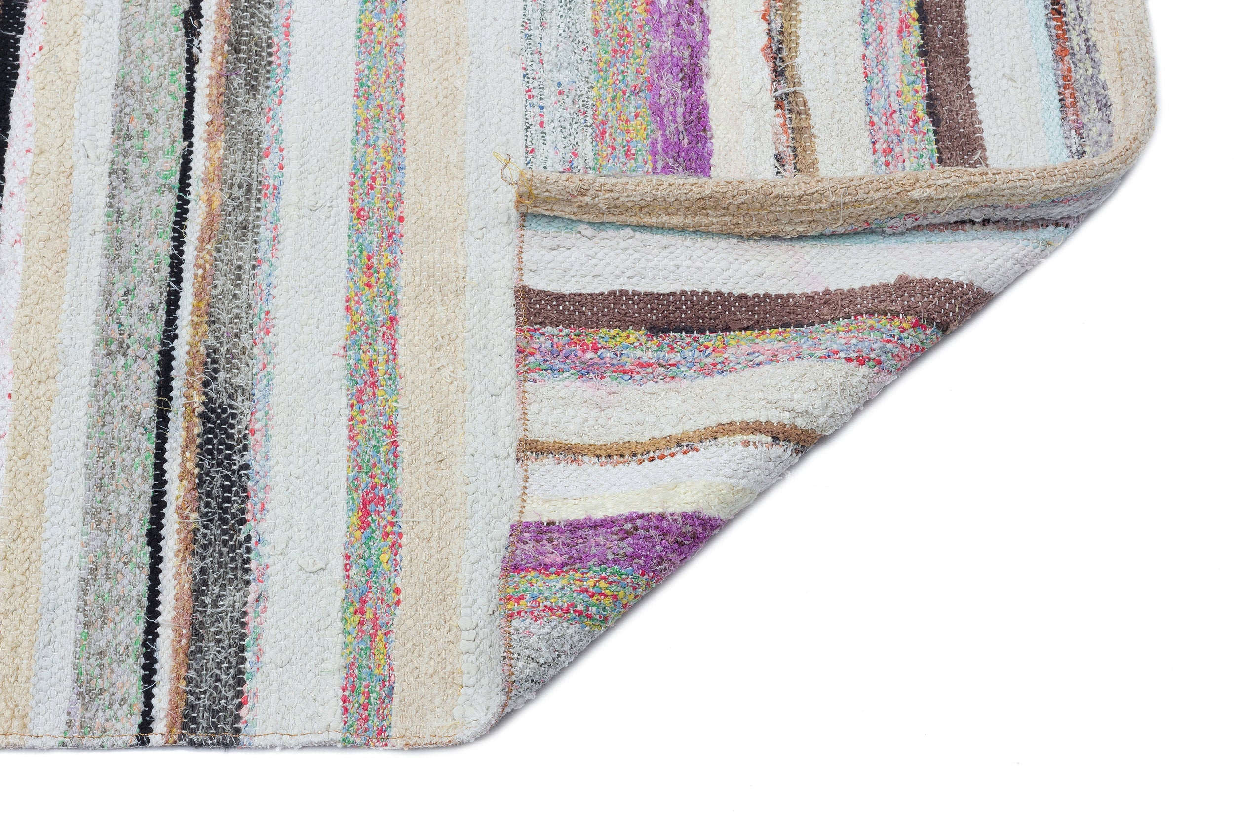 Girit Beige Striped Wool Handmade Area Rug 4'6" x 11'6"