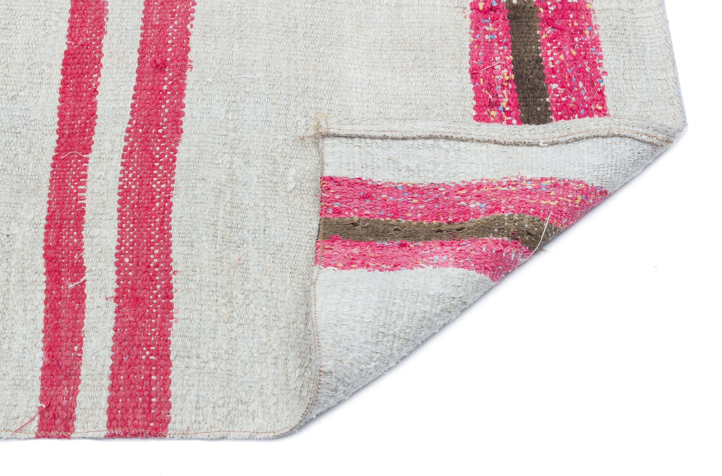 Girit Beige Striped Wool Handmade Area Rug 5'1" x 4'3"