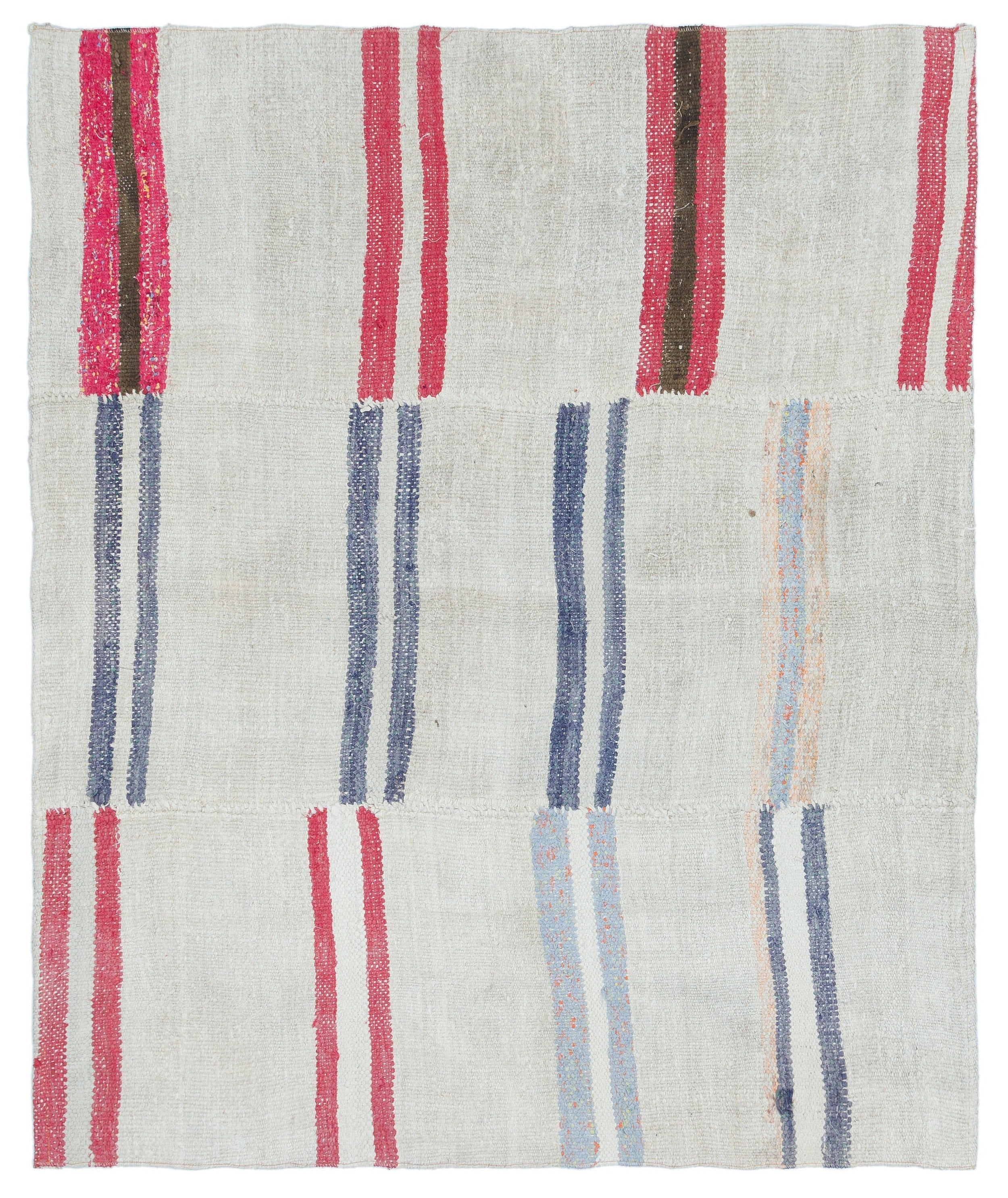 Girit Beige Striped Wool Handmade Area Rug 5'1" x 4'3"
