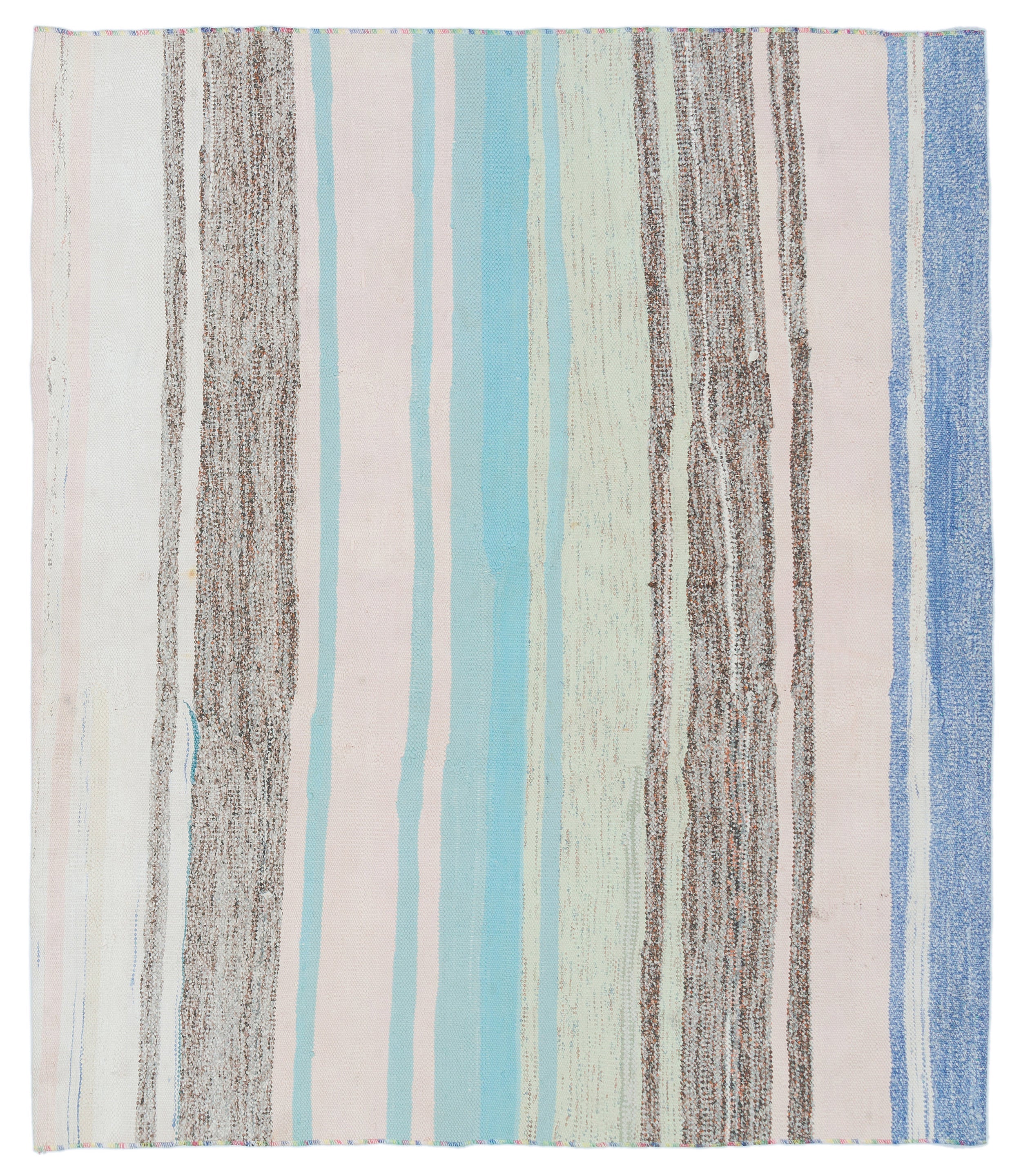 Girit Beige Striped Wool Handmade Area Rug 4'9" x 4'2"
