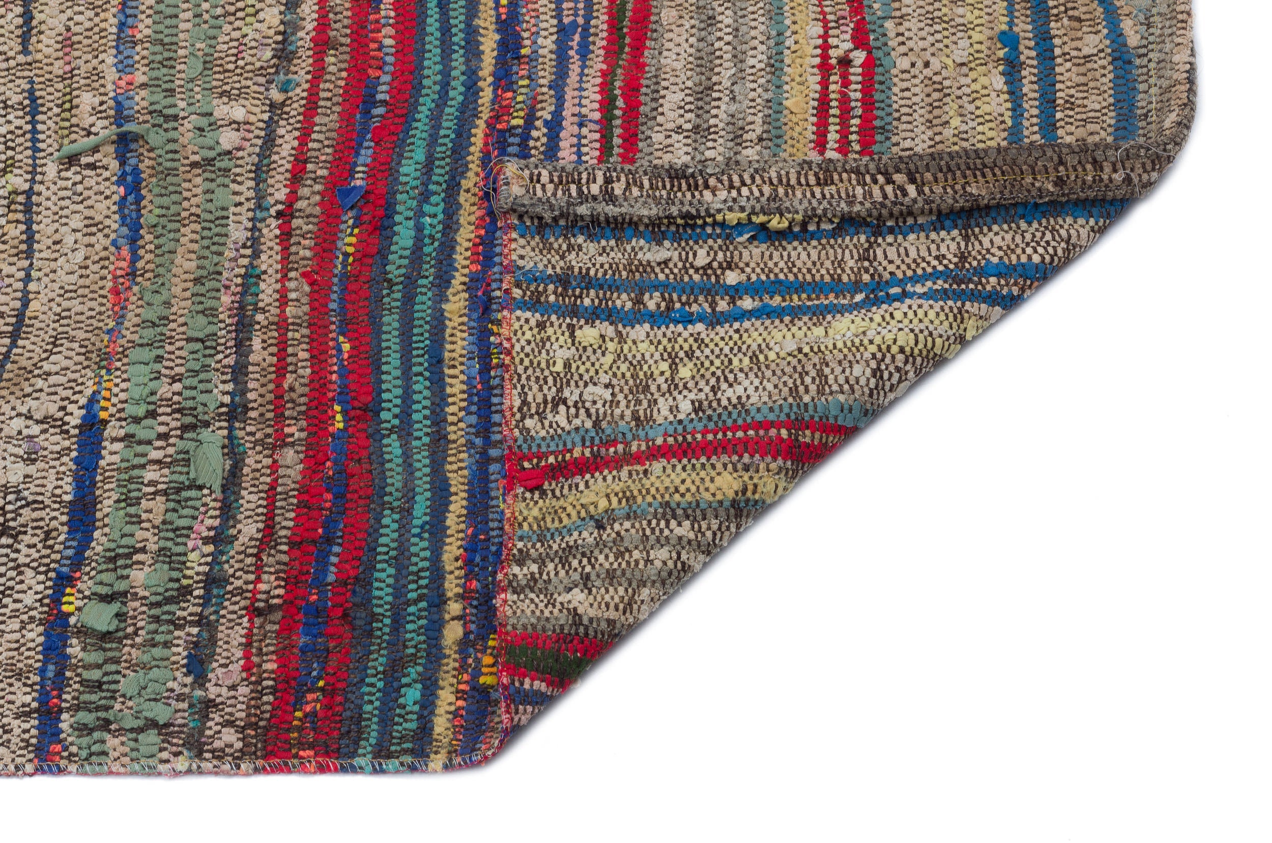 Girit Beige Striped Wool Handmade Area Rug 4'8" x 11'2"
