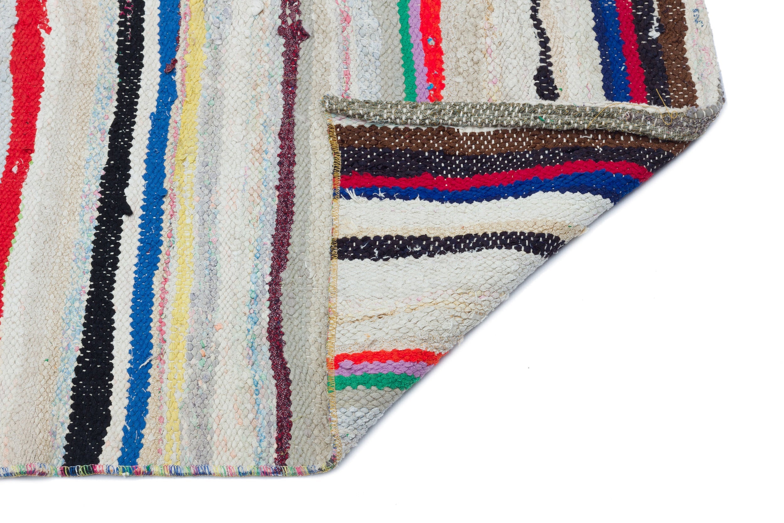 Girit Beige Striped Wool Handmade Area Rug 4'9" x 4'1"