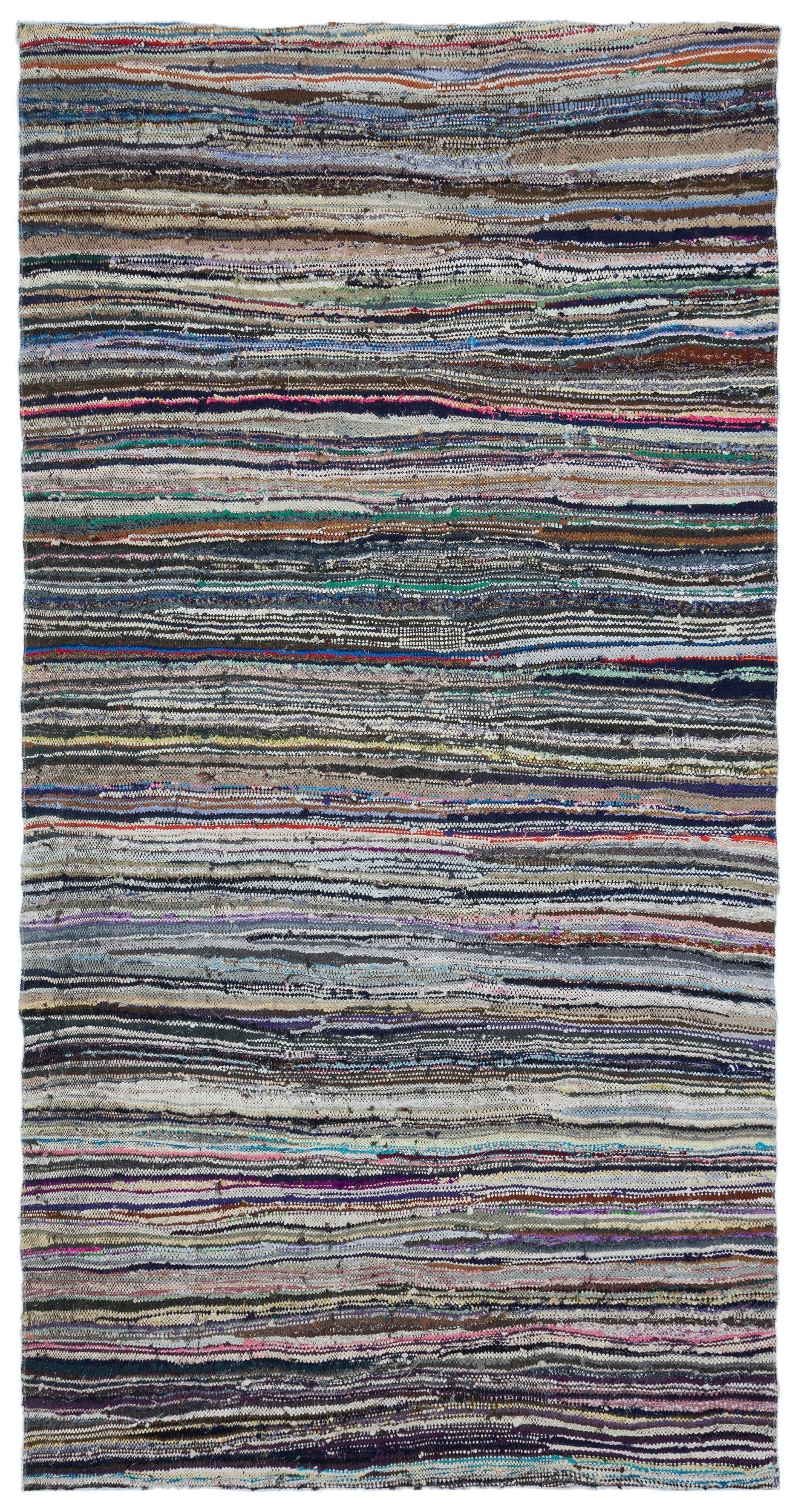 Girit Beige Striped Wool Handmade Area Rug 5'1" x 10'1"