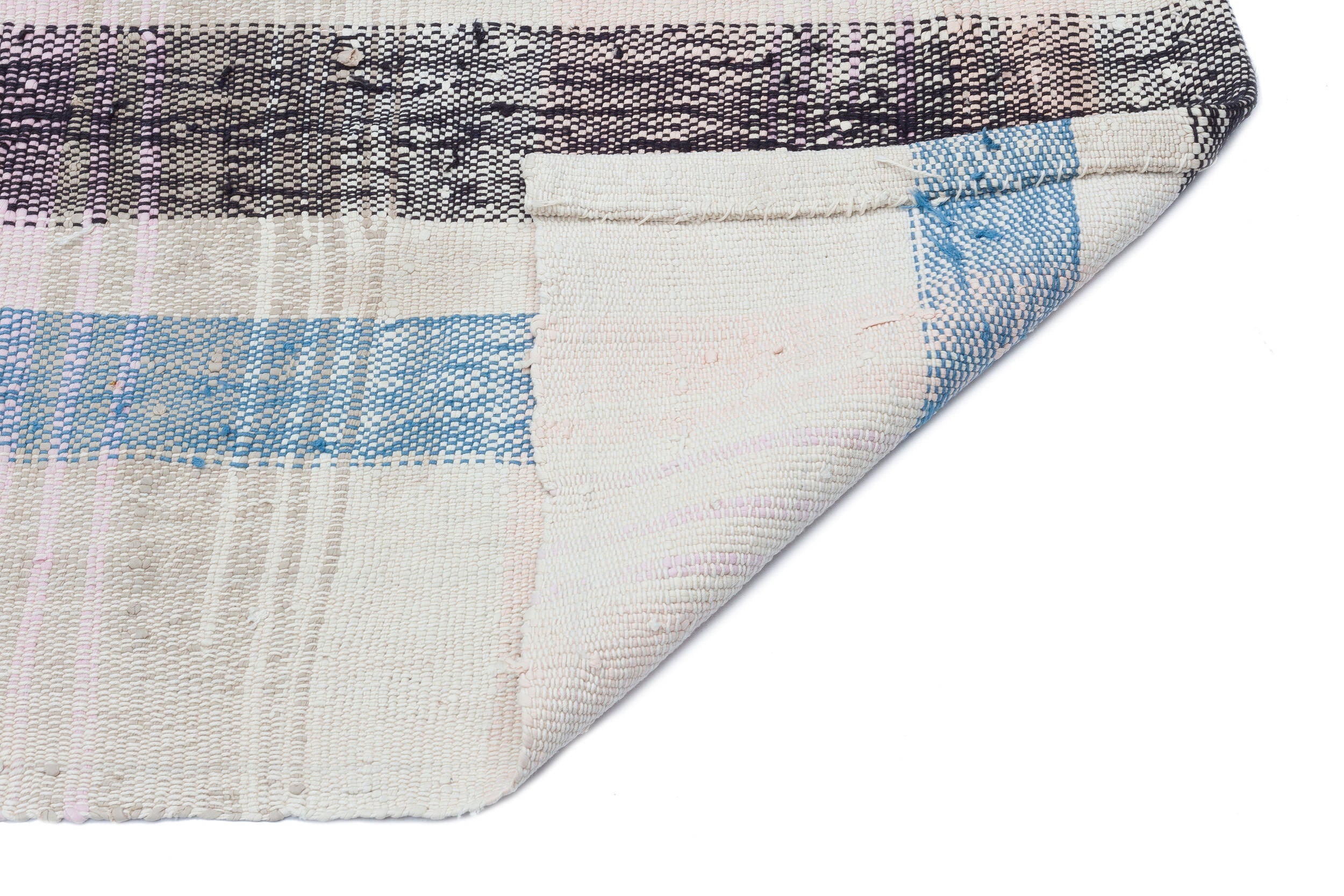 Girit Beige Striped Wool Handmade Area Rug 5'7" x 6'4"