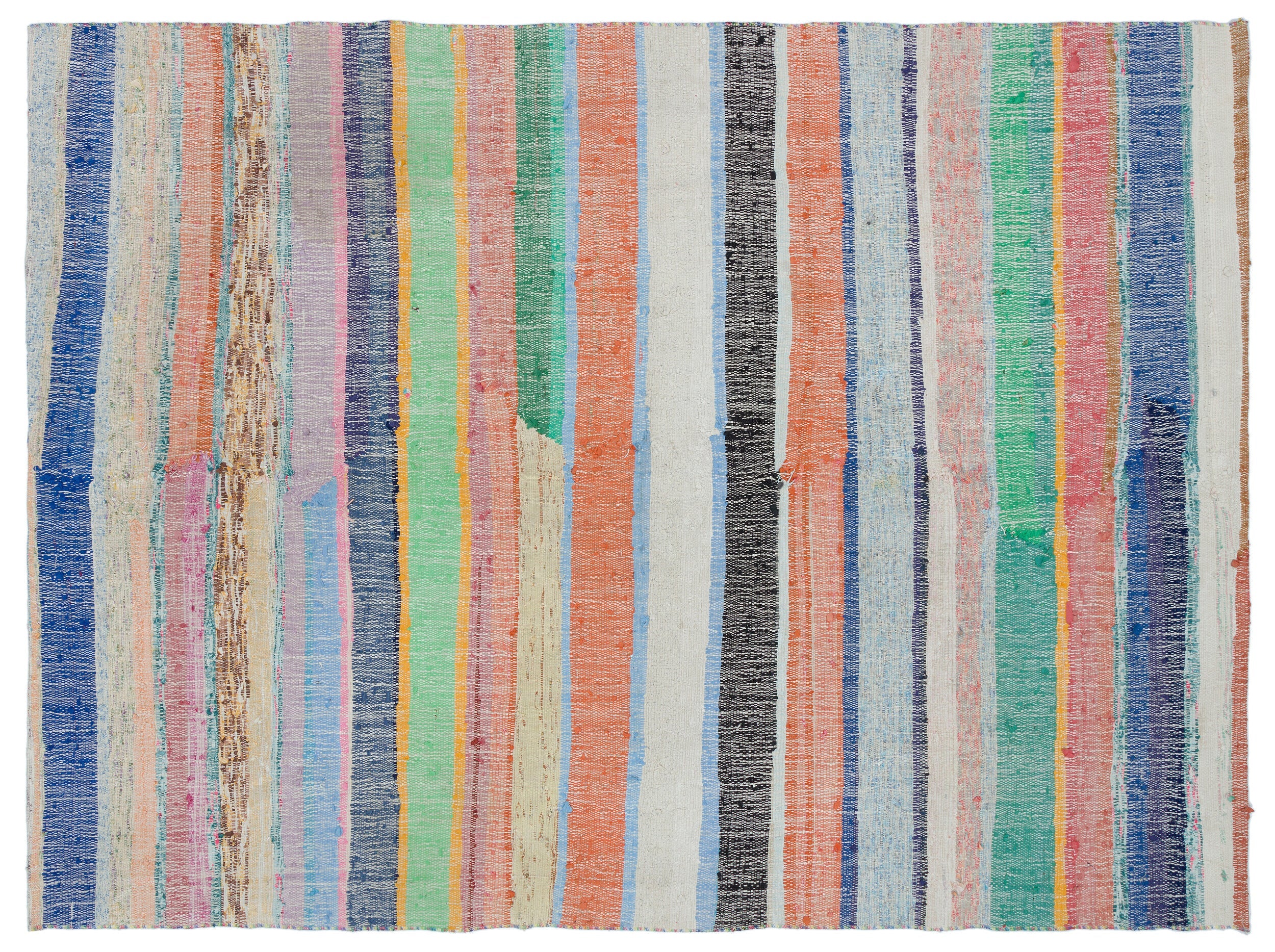 Girit Beige Striped Wool Handmade Area Rug 5'1" x 8'6"