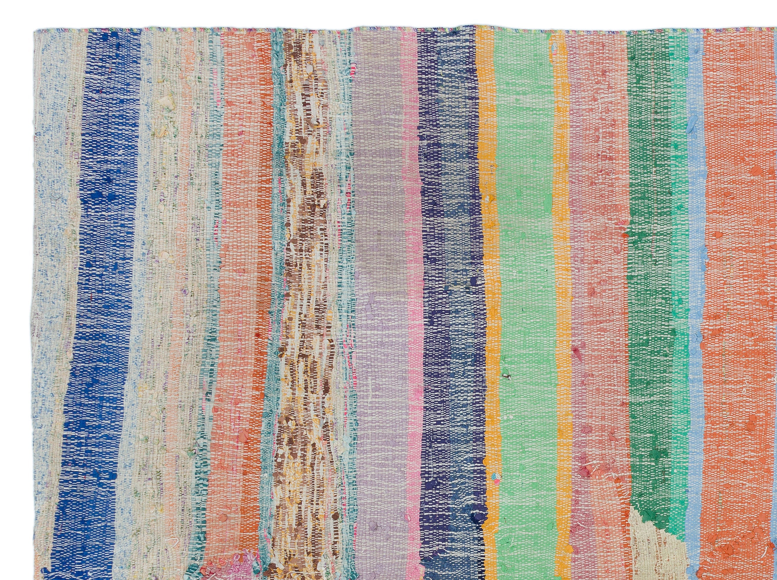 Girit Beige Striped Wool Handmade Area Rug 5'1" x 8'6"