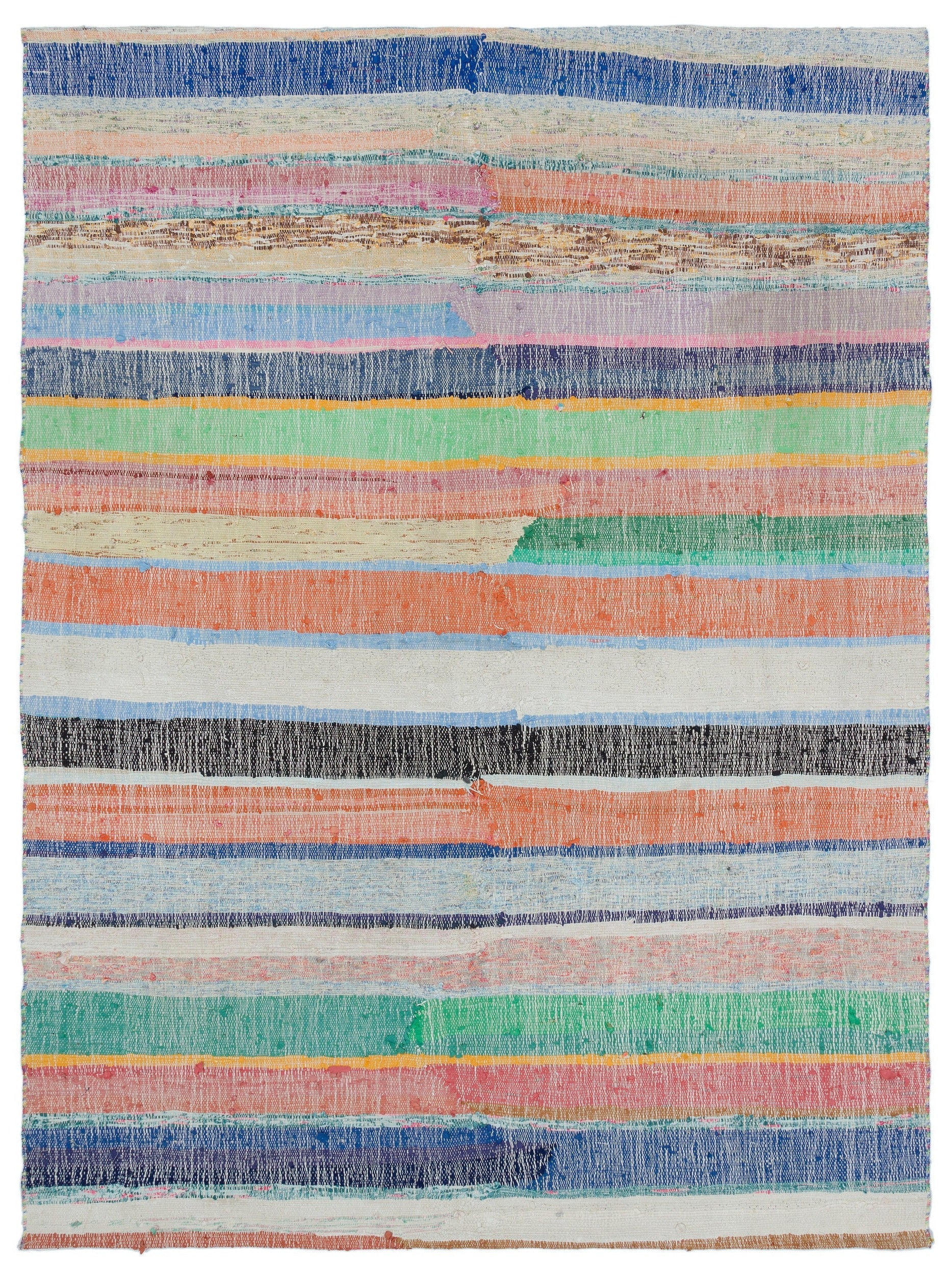 Girit Beige Striped Wool Handmade Area Rug 5'1" x 8'6"