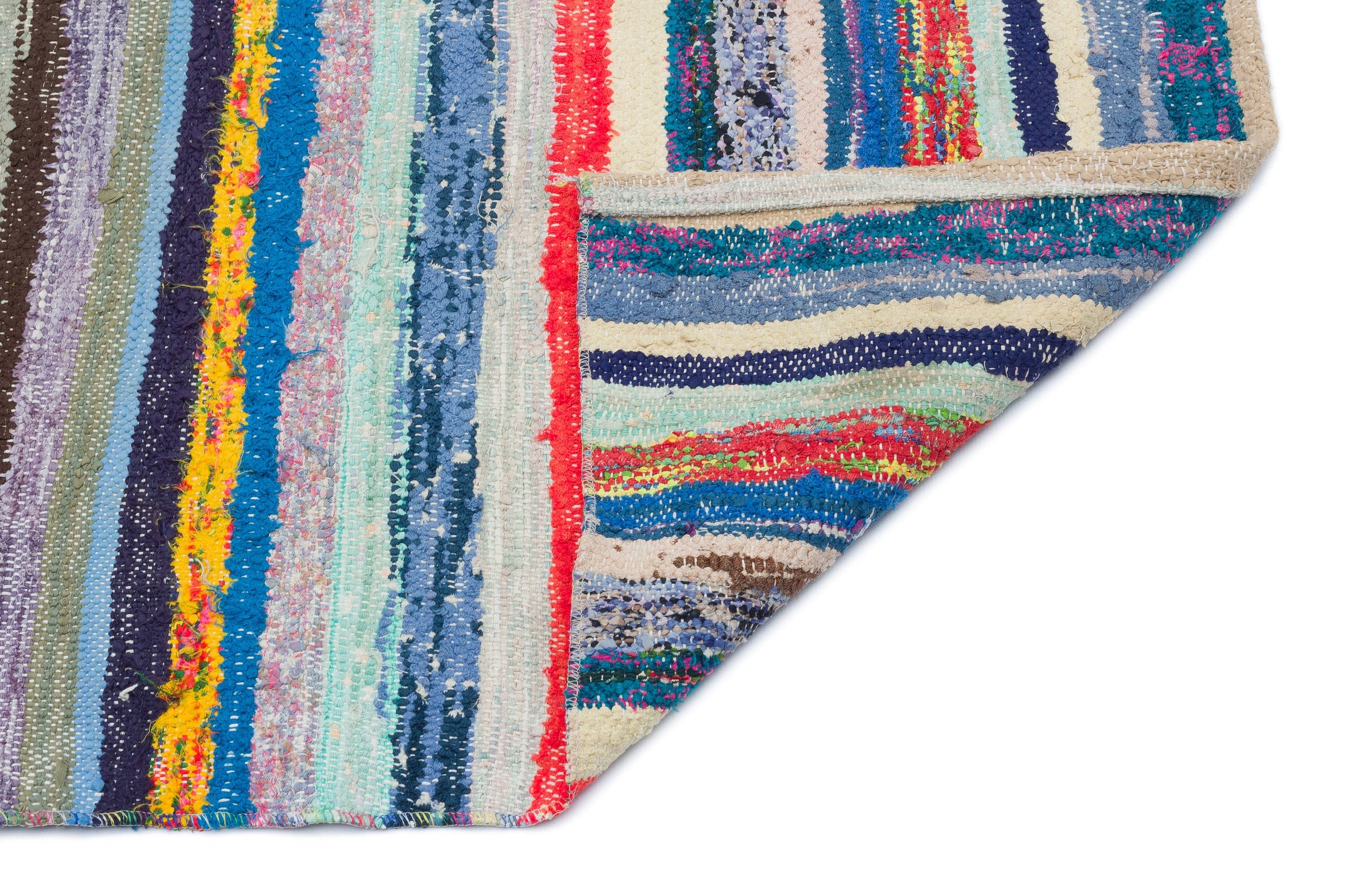 Girit Beige Striped Wool Handmade Area Rug 4'8" x 4'11"