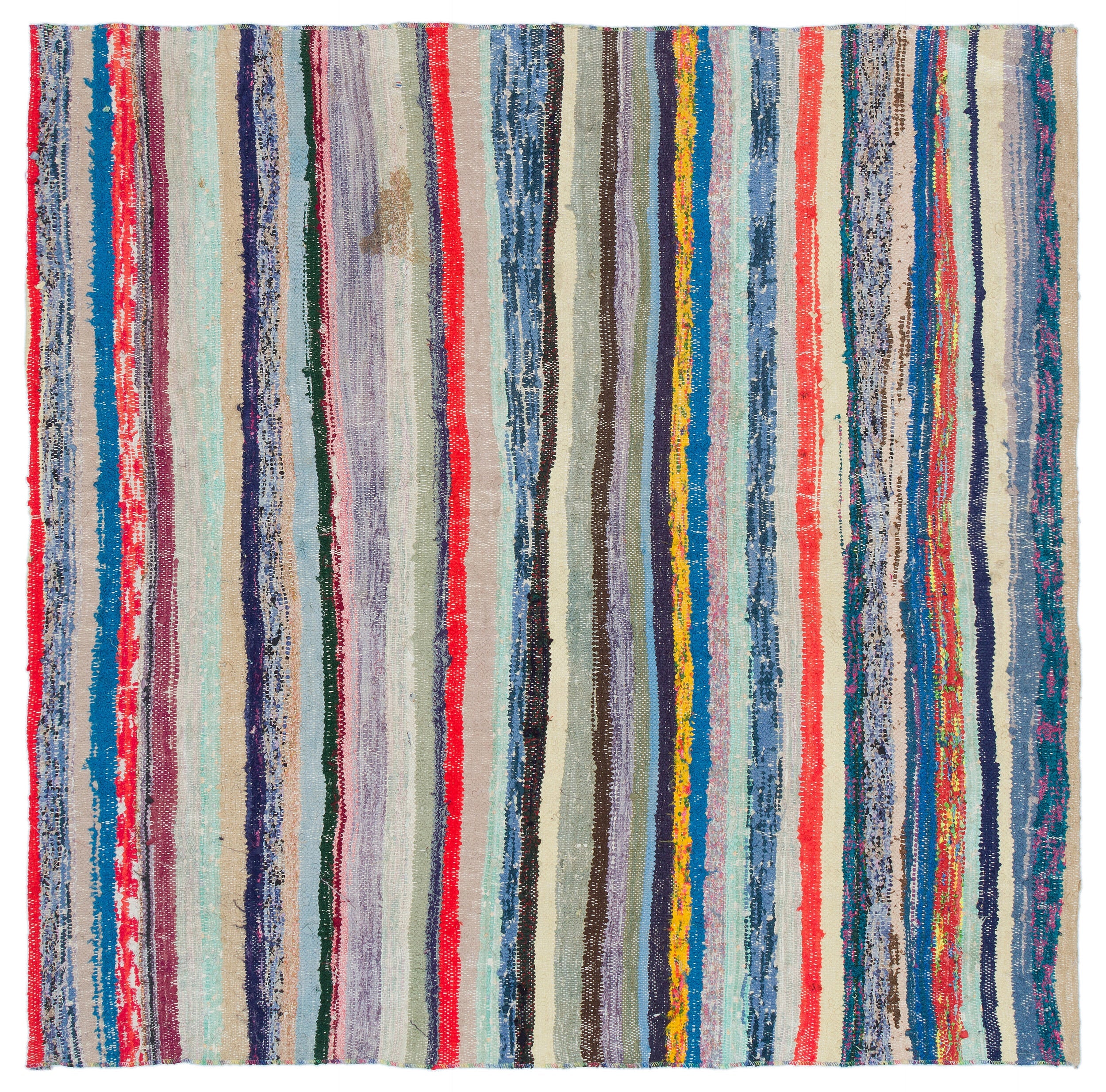 Girit Beige Striped Wool Handmade Area Rug 4'8" x 4'11"