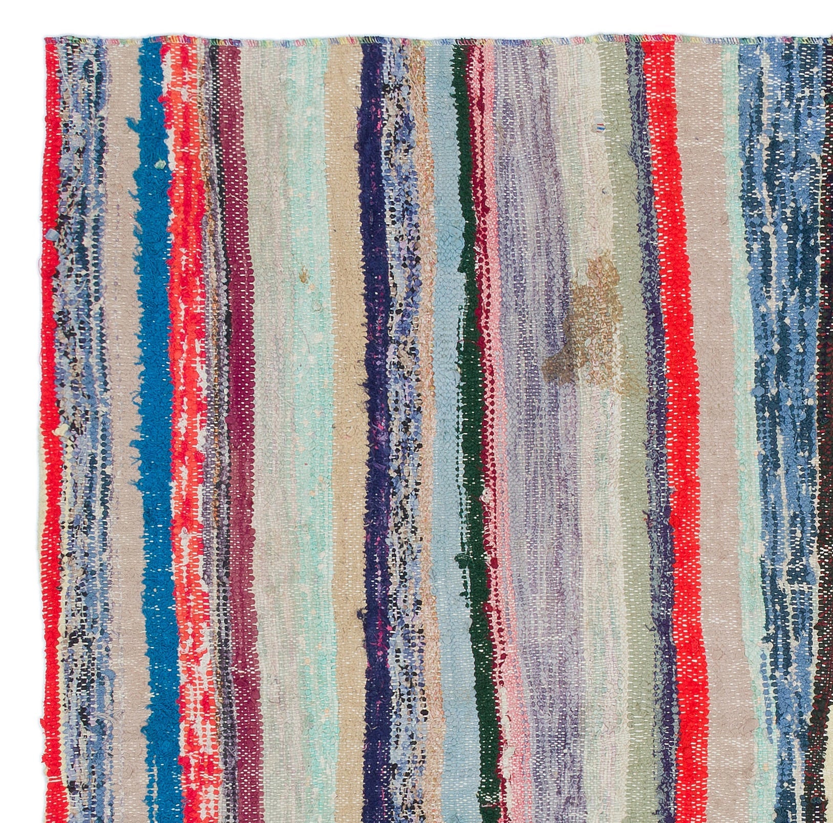 Girit Beige Striped Wool Handmade Area Rug 4'8" x 4'11"