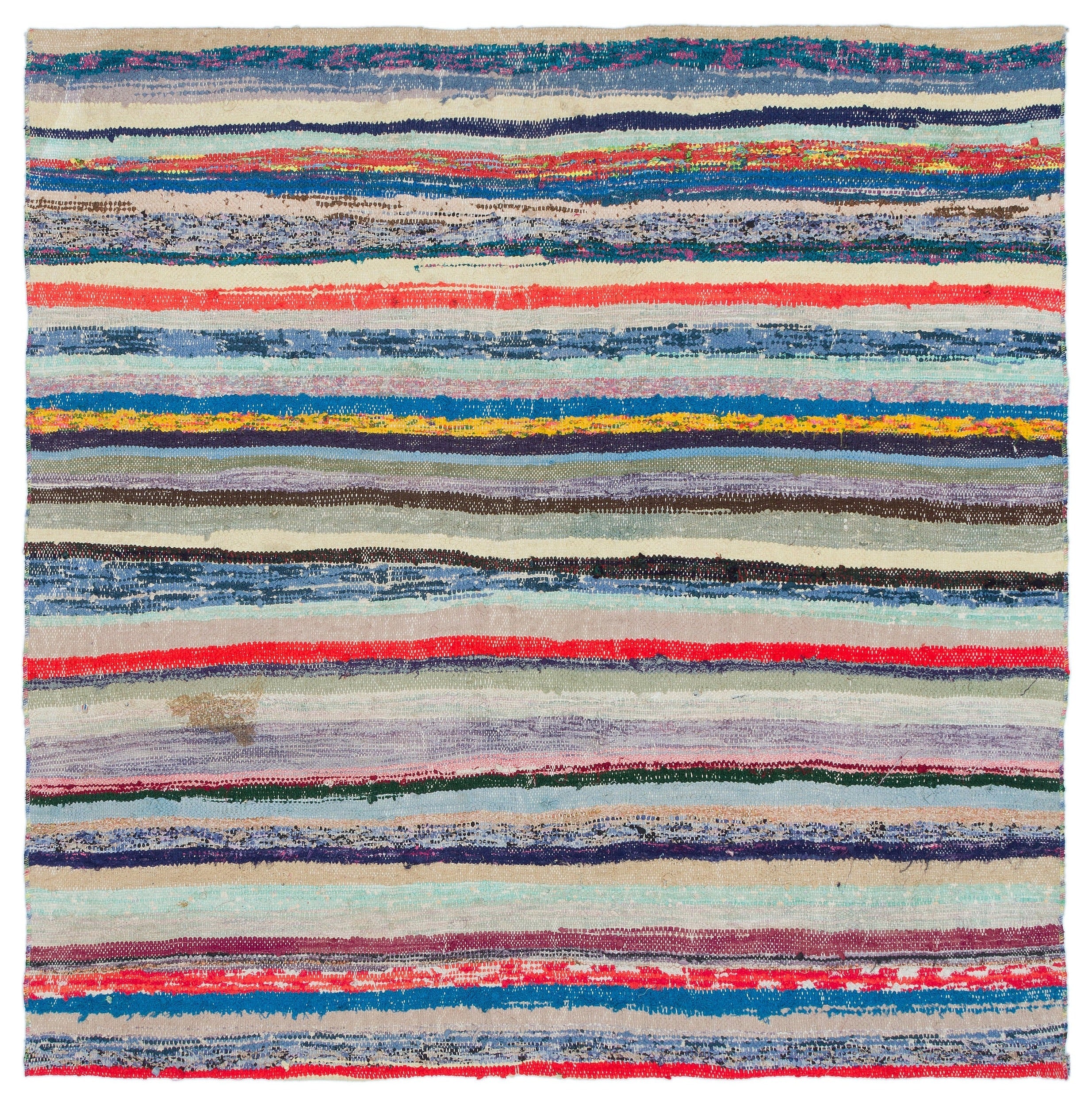 Girit Beige Striped Wool Handmade Area Rug 4'8" x 4'11"