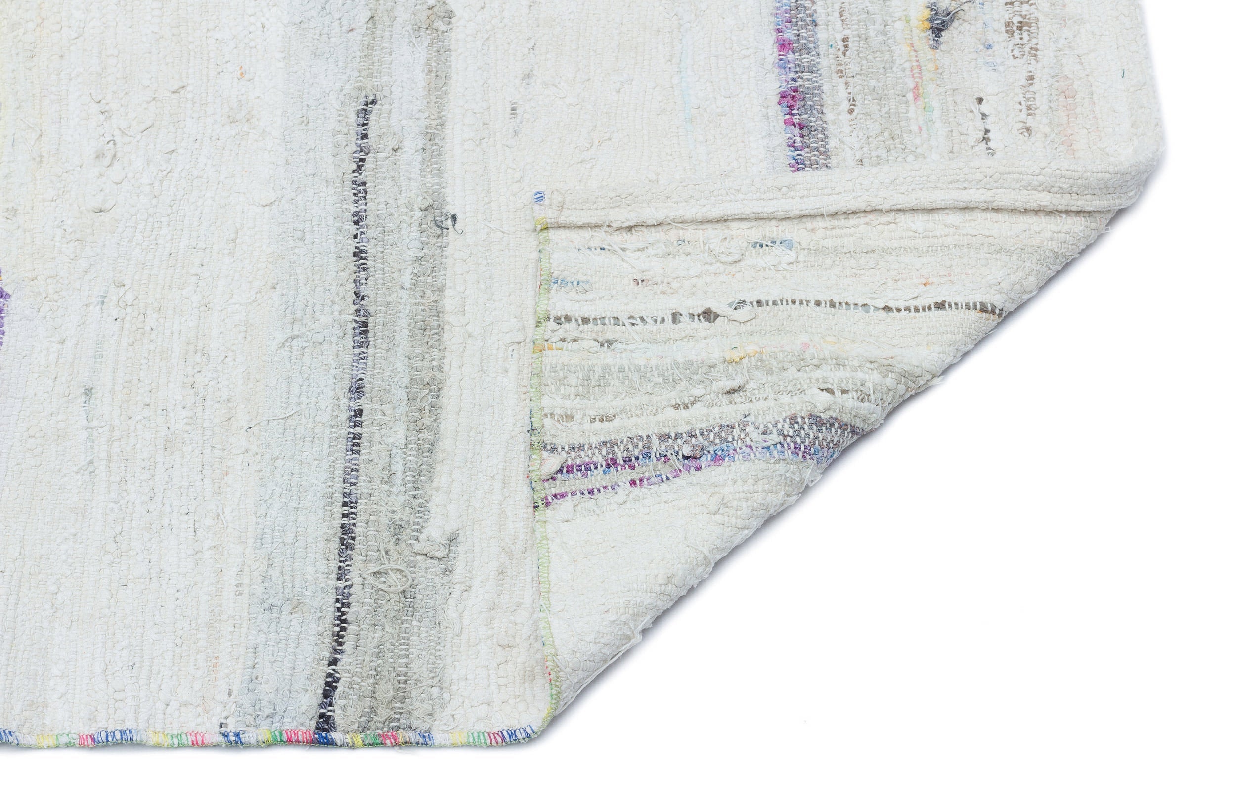 Girit Beige Striped Wool Handmade Area Rug 3'7" x 8'11"