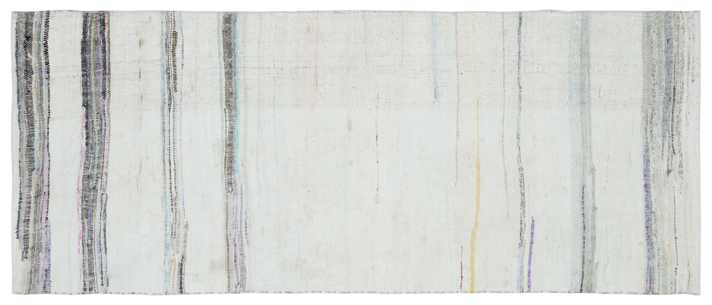 Girit Beige Striped Wool Handmade Area Rug 3'7" x 8'11"
