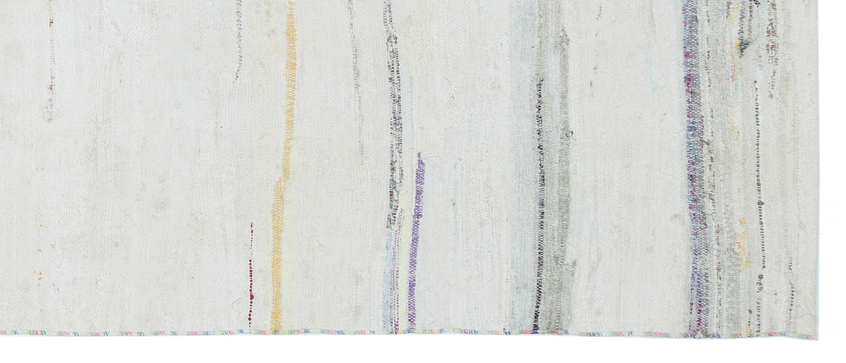 Girit Beige Striped Wool Handmade Area Rug 3'7" x 8'11"