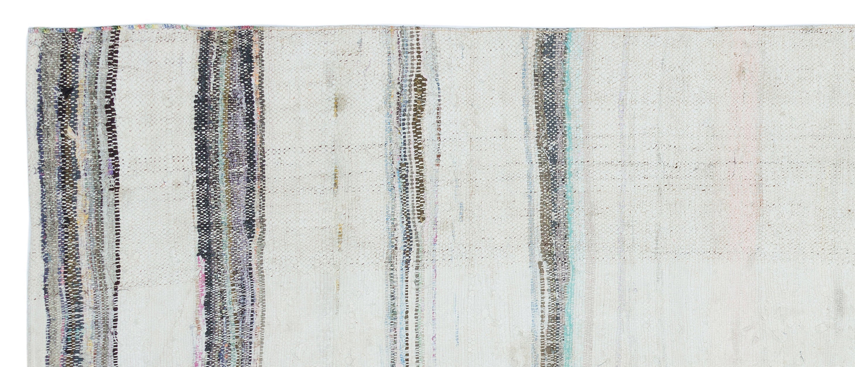 Girit Beige Striped Wool Handmade Area Rug 3'7" x 8'11"