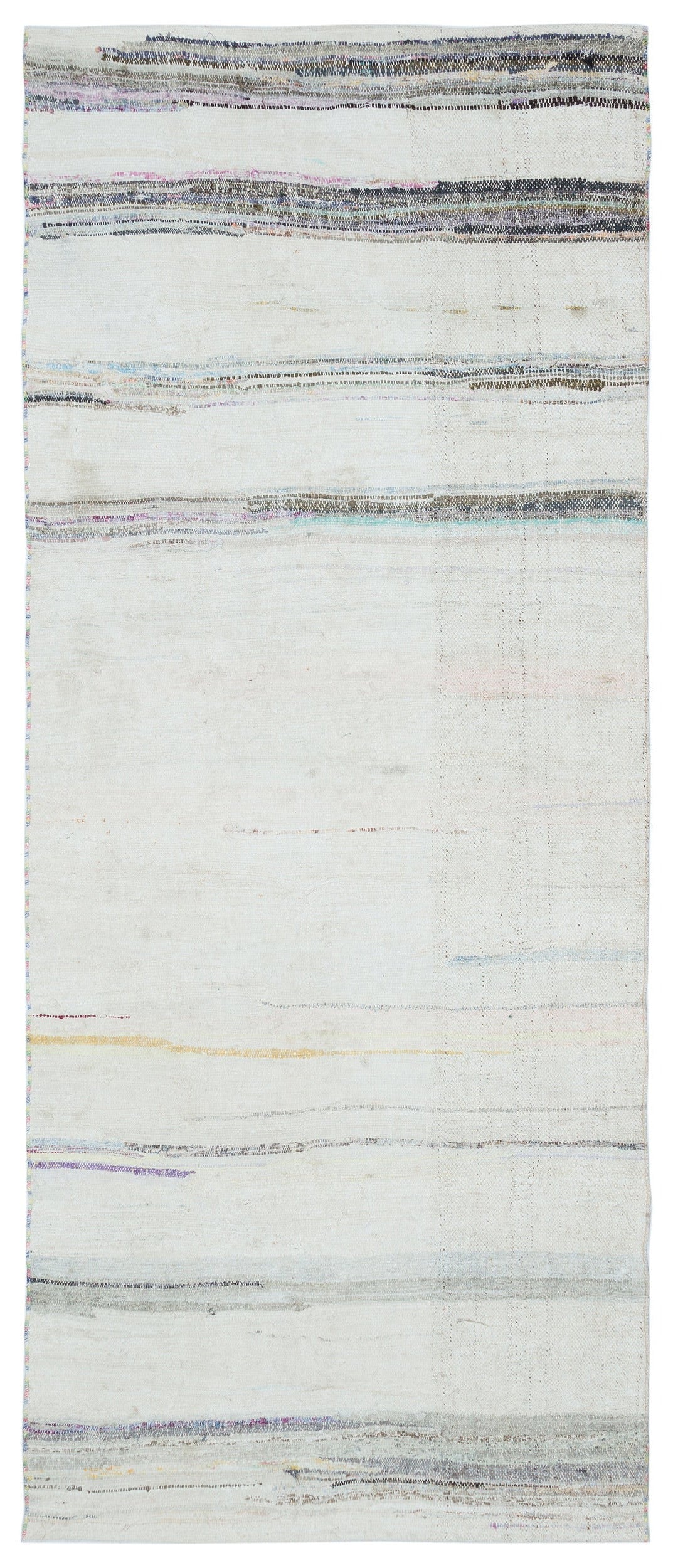 Girit Beige Striped Wool Handmade Area Rug 3'7" x 8'11"