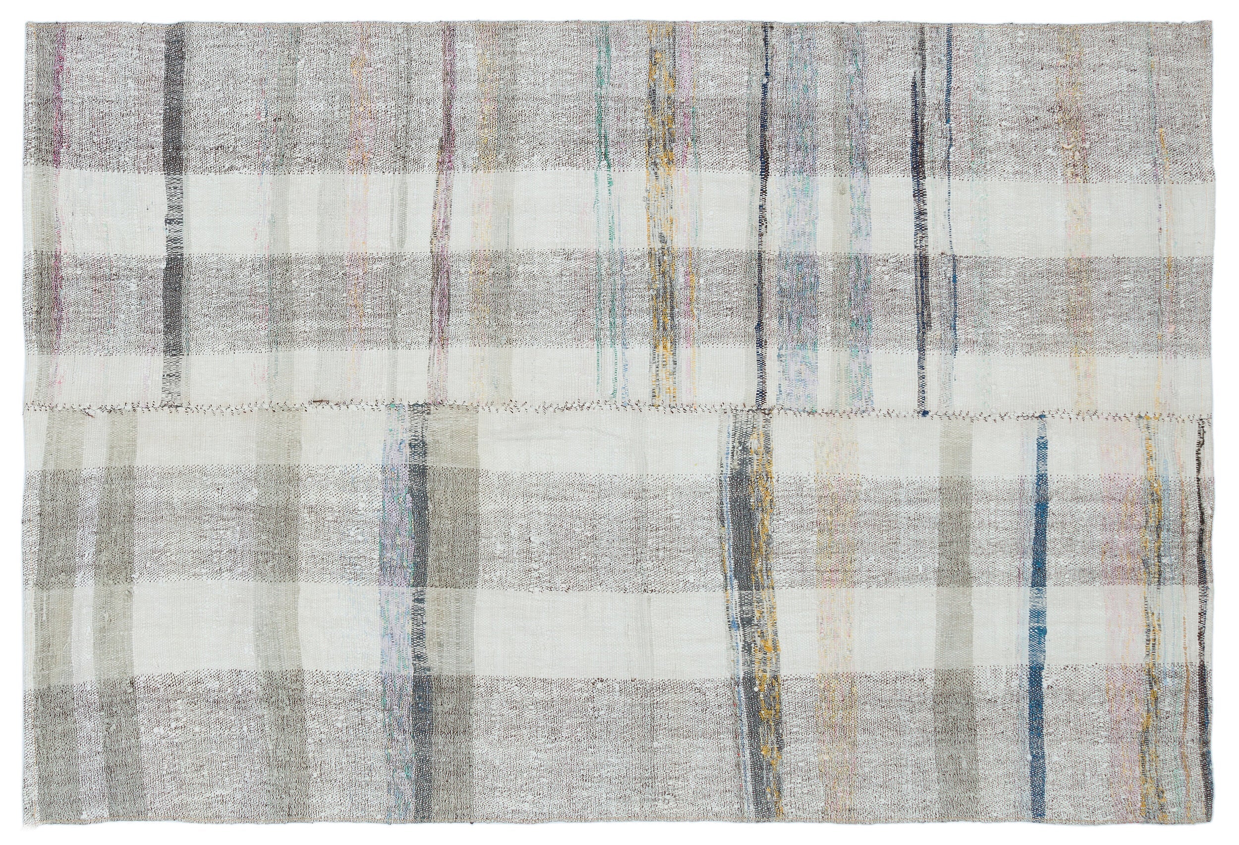 Girit 31912 Beige Striped Wool Handmade Area Rug 4'0" x 6'0"