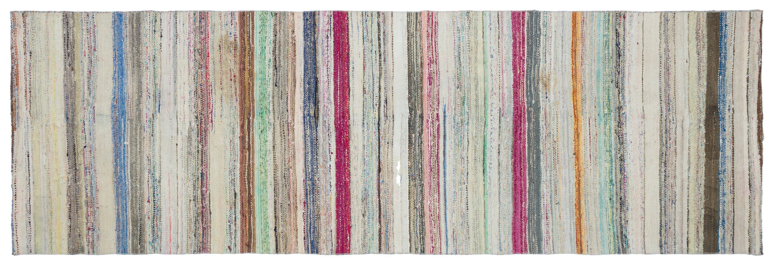 Girit Beige Striped Wool Handmade Area Rug 4'1" x 12'4"