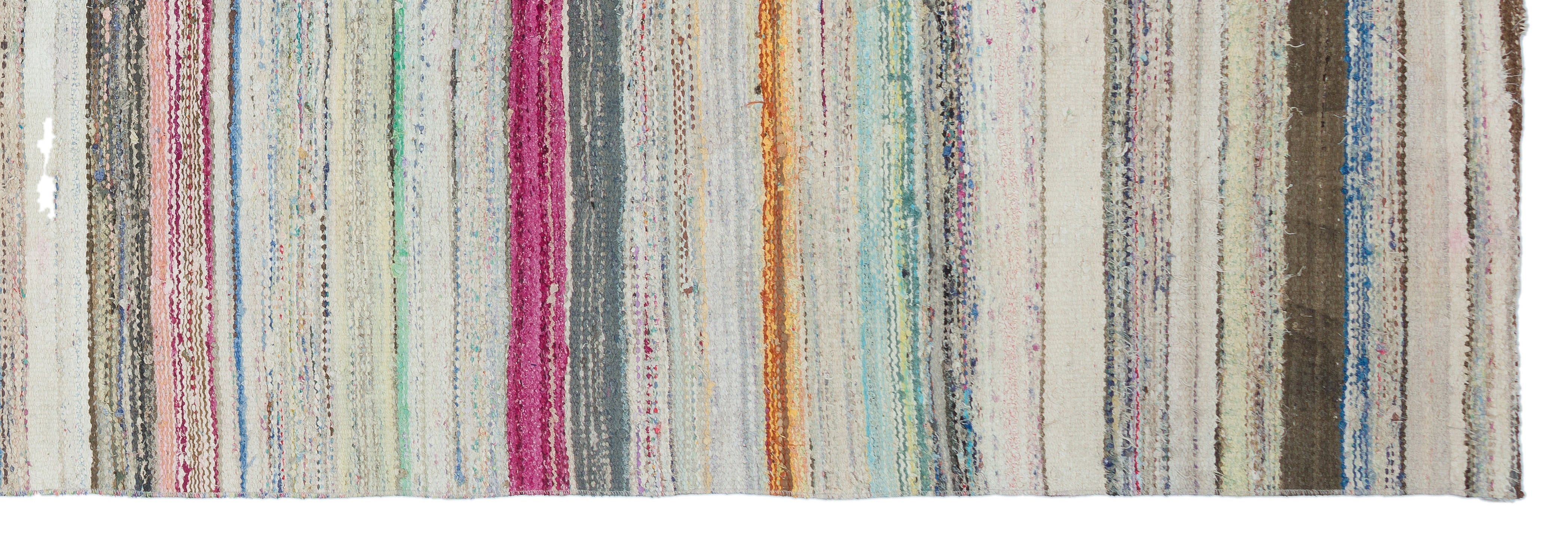 Girit Beige Striped Wool Handmade Area Rug 4'1" x 12'4"