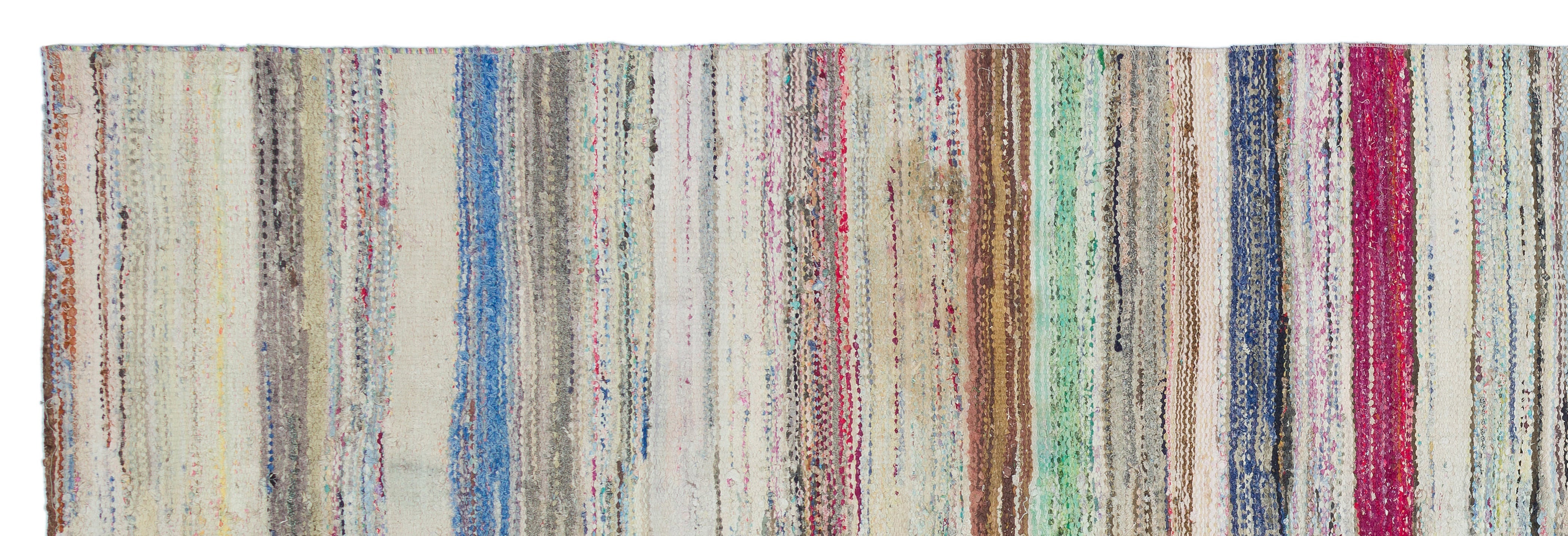 Girit Beige Striped Wool Handmade Area Rug 4'1" x 12'4"