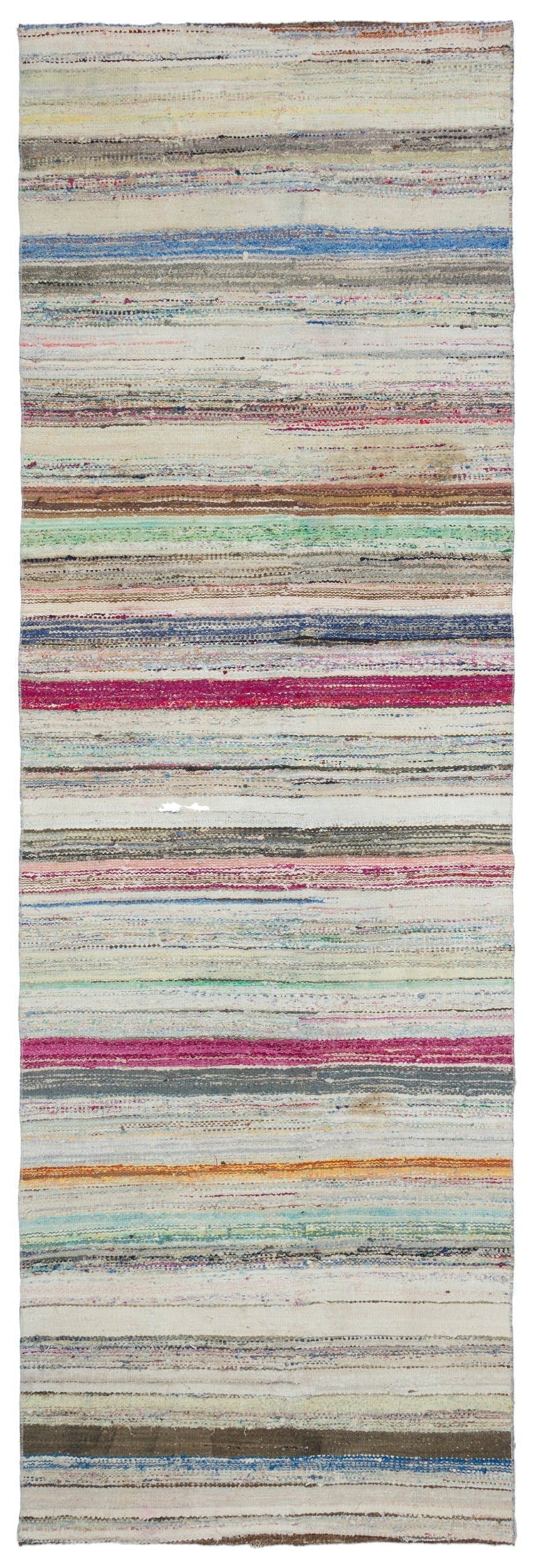 Girit Beige Striped Wool Handmade Area Rug 4'1" x 12'4"
