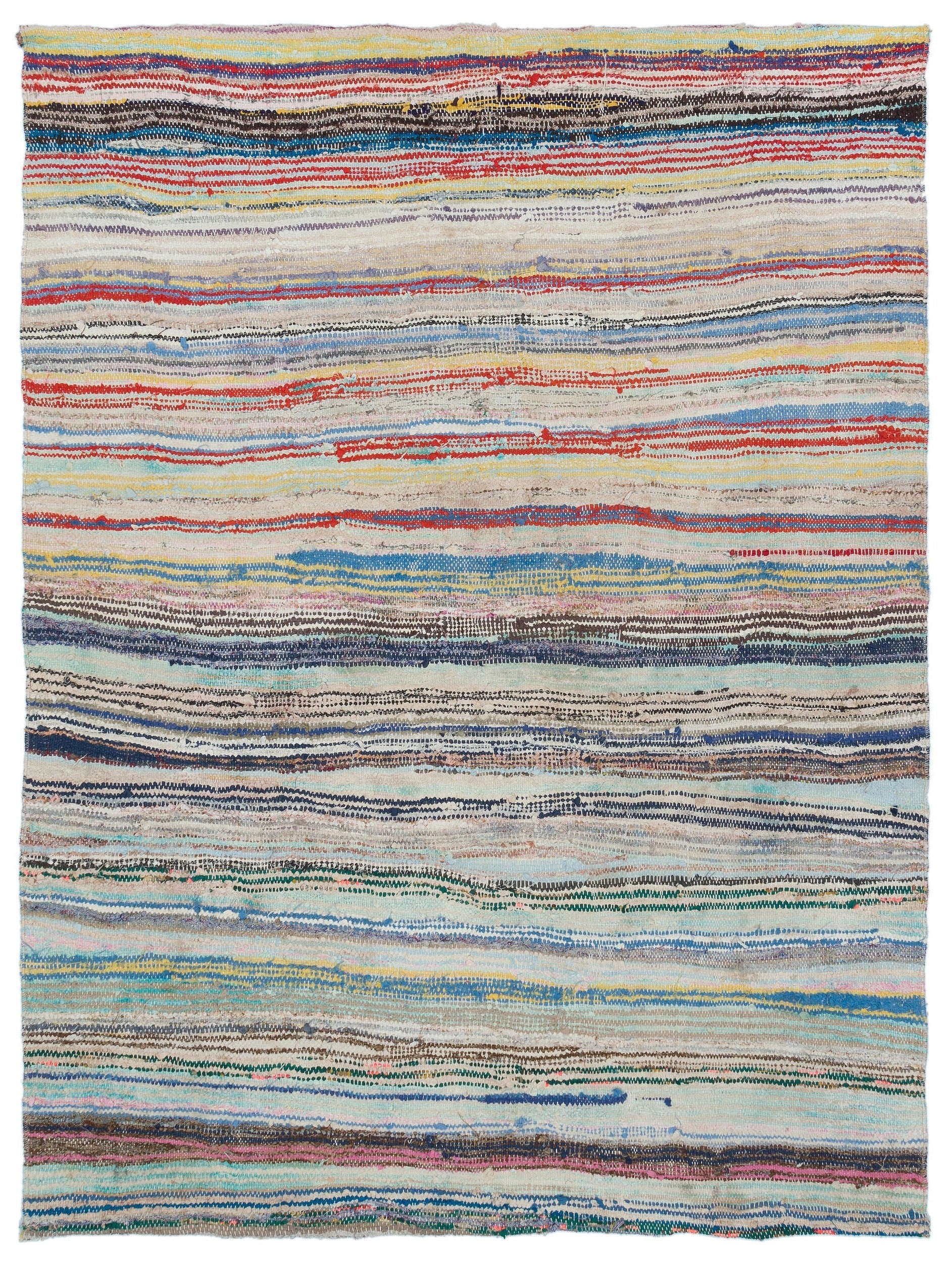 Girit Blue Striped Wool Handmade Area Rug 4'7" x 6'1"