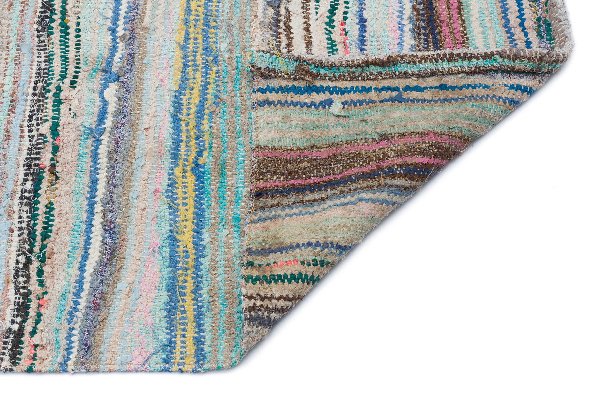 Girit Blue Striped Wool Handmade Area Rug 4'7" x 6'1"