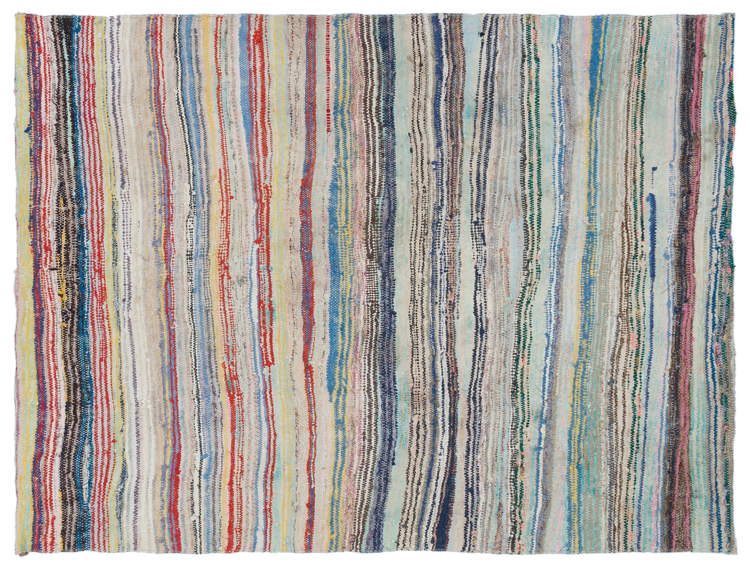 Girit Blue Striped Wool Handmade Area Rug 4'7" x 6'1"