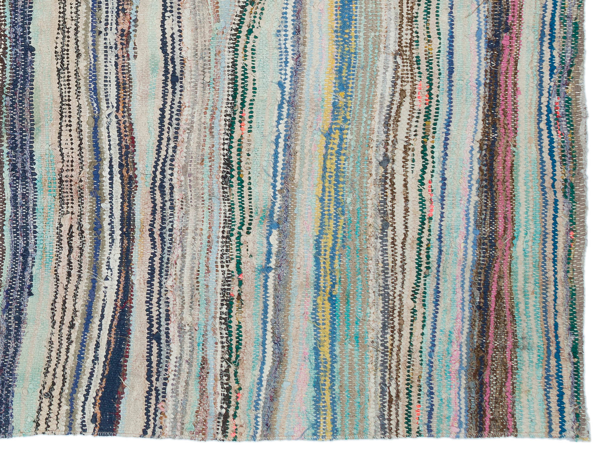 Girit Blue Striped Wool Handmade Area Rug 4'7" x 6'1"