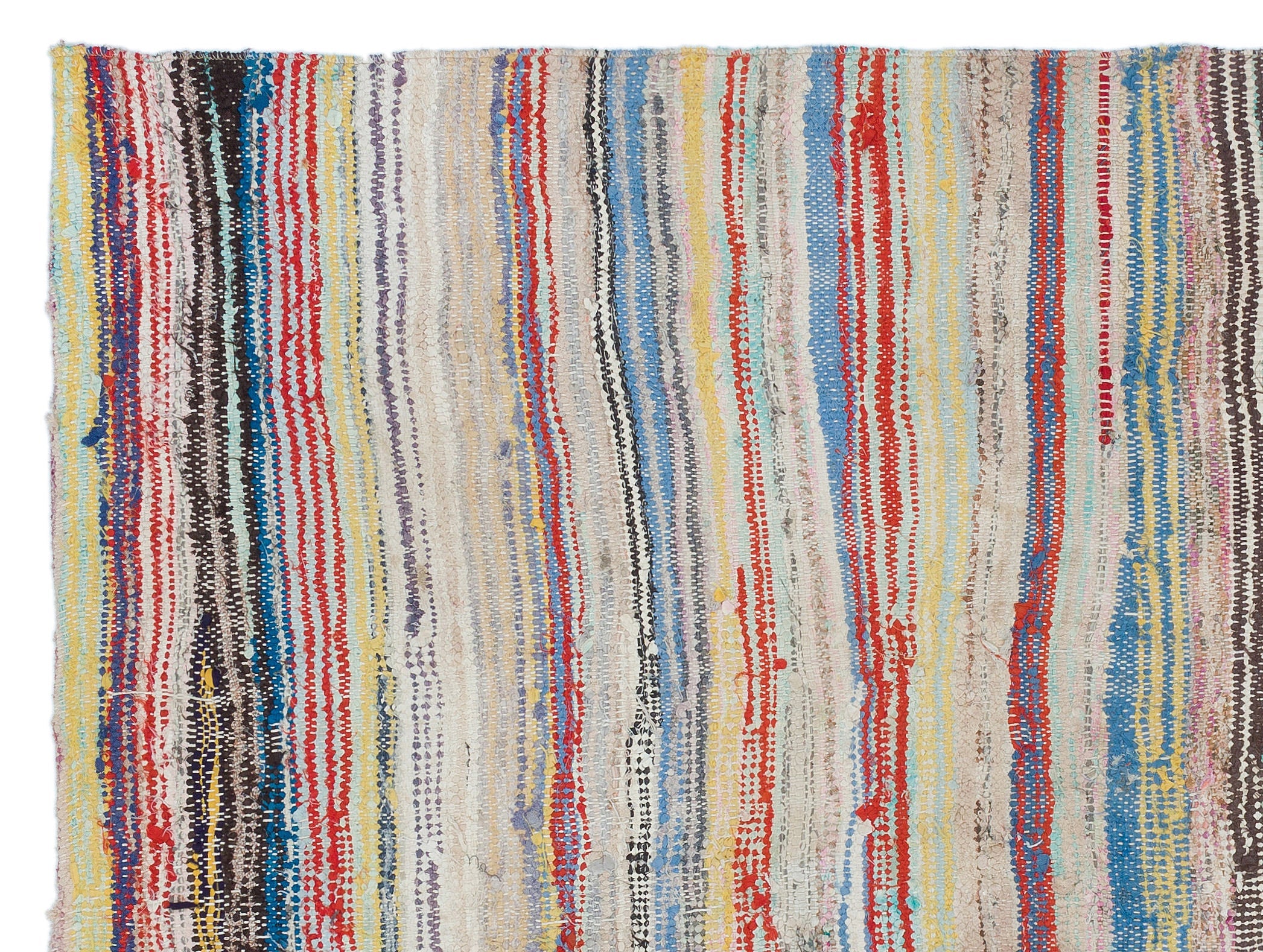 Girit Blue Striped Wool Handmade Area Rug 4'7" x 6'1"