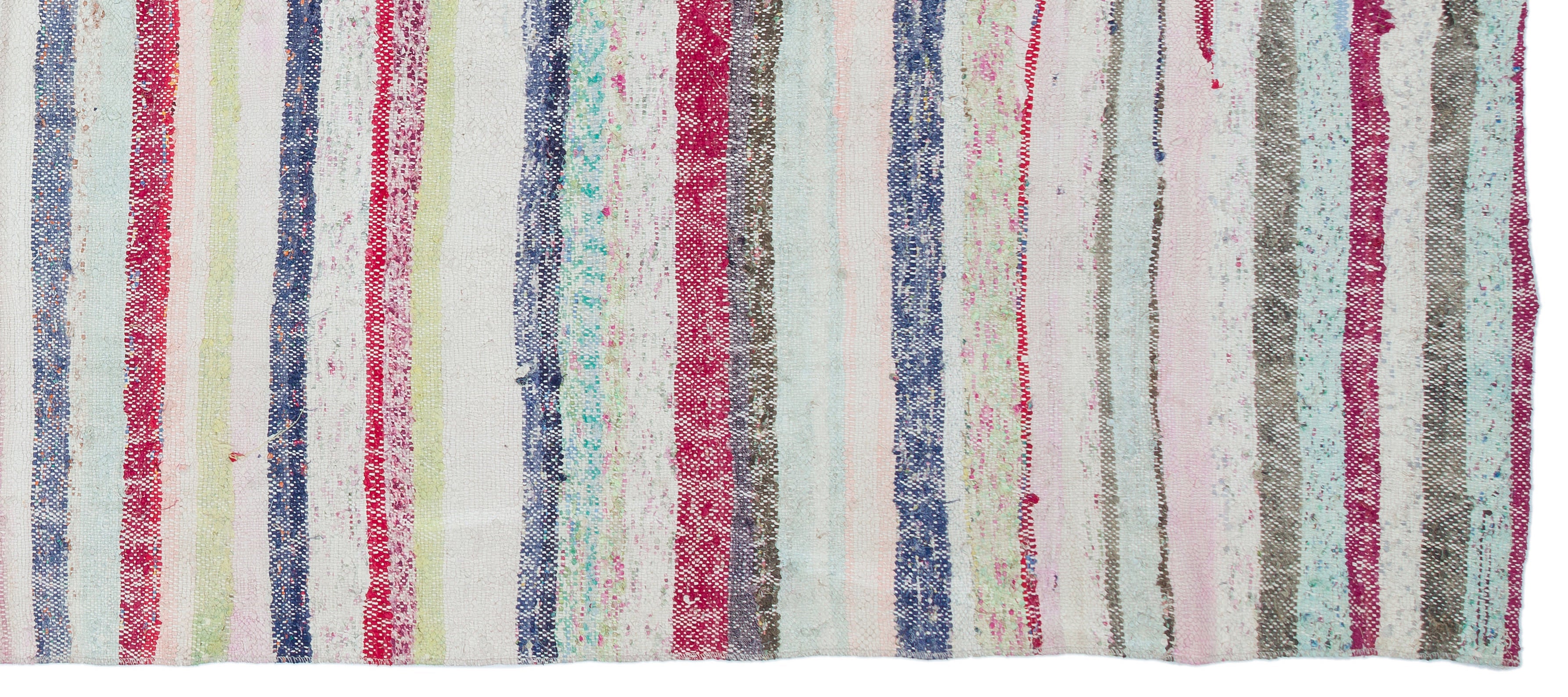 Girit Beige Striped Wool Handmade Area Rug 4'8" x 10'10"