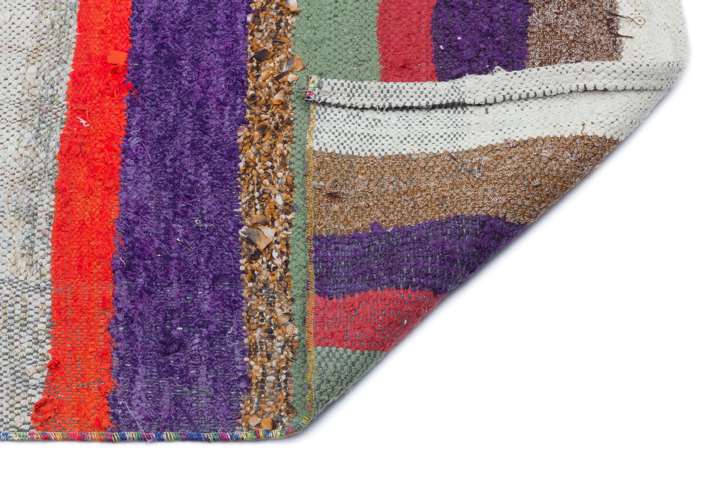 Girit Beige Striped Wool Handmade Area Rug 5'4" x 8'11"