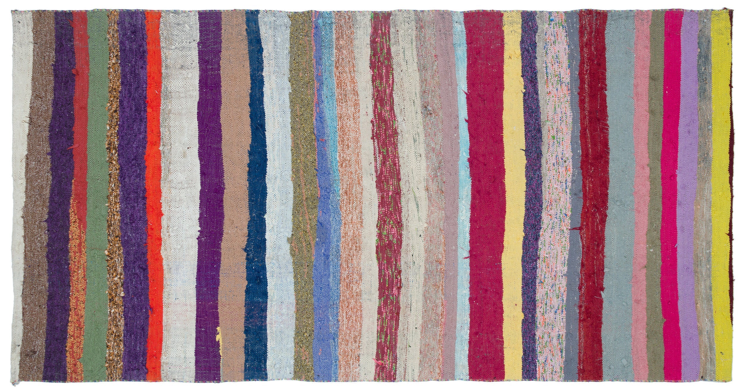 Girit Beige Striped Wool Handmade Area Rug 5'4" x 8'11"