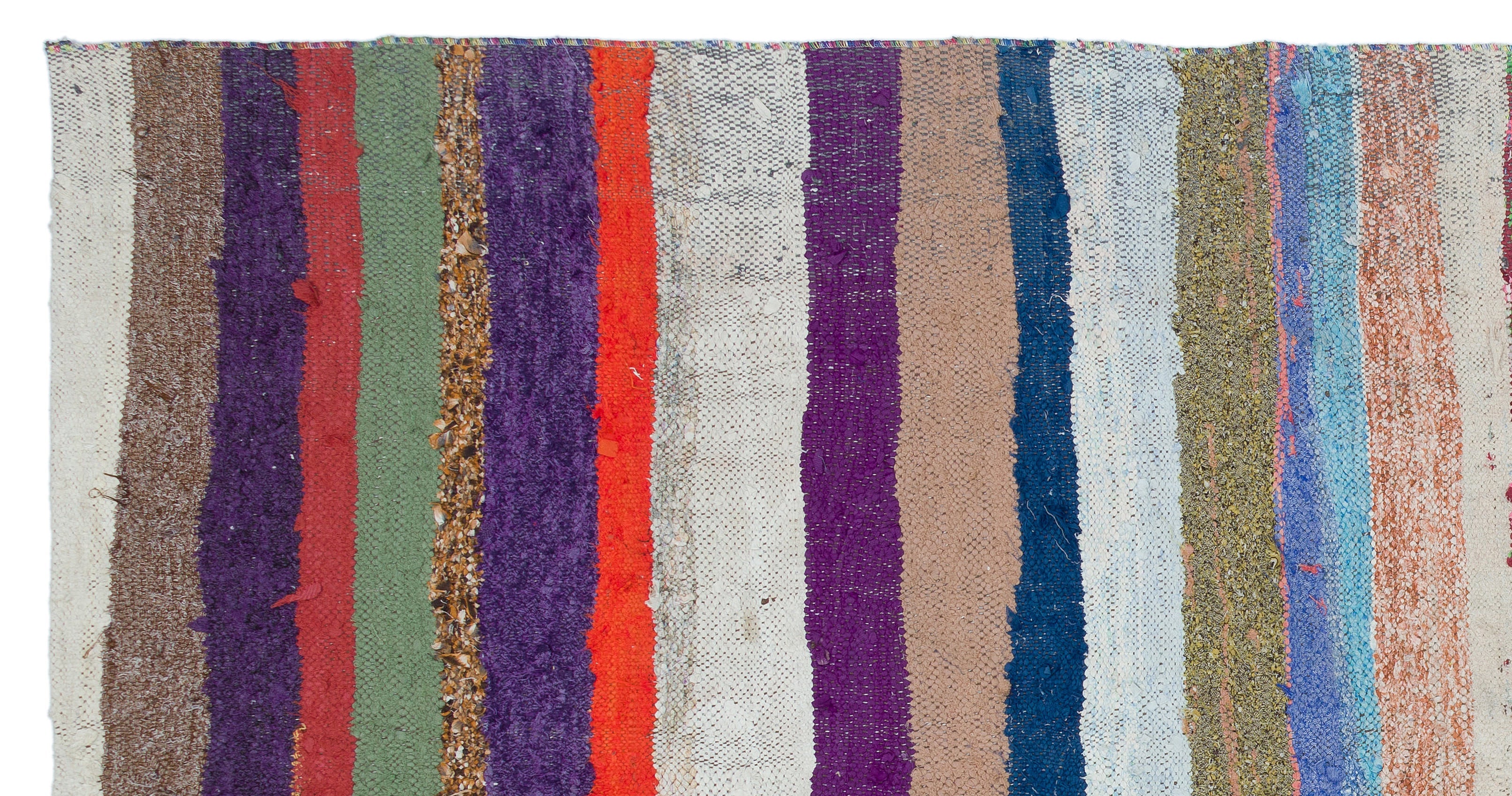 Girit Beige Striped Wool Handmade Area Rug 5'4" x 8'11"