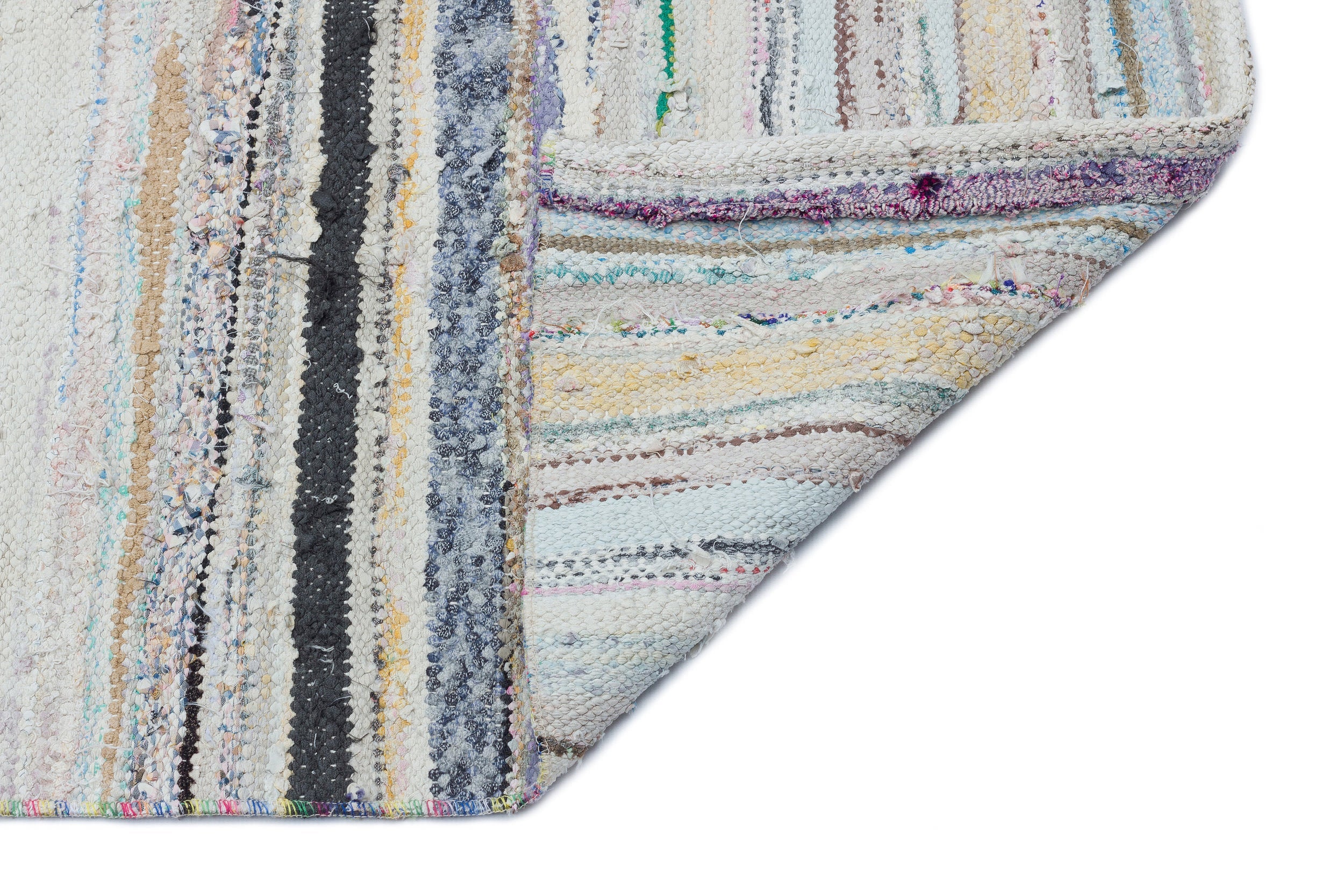 Girit Beige Striped Wool Handmade Area Rug 5'2" x 10'4"