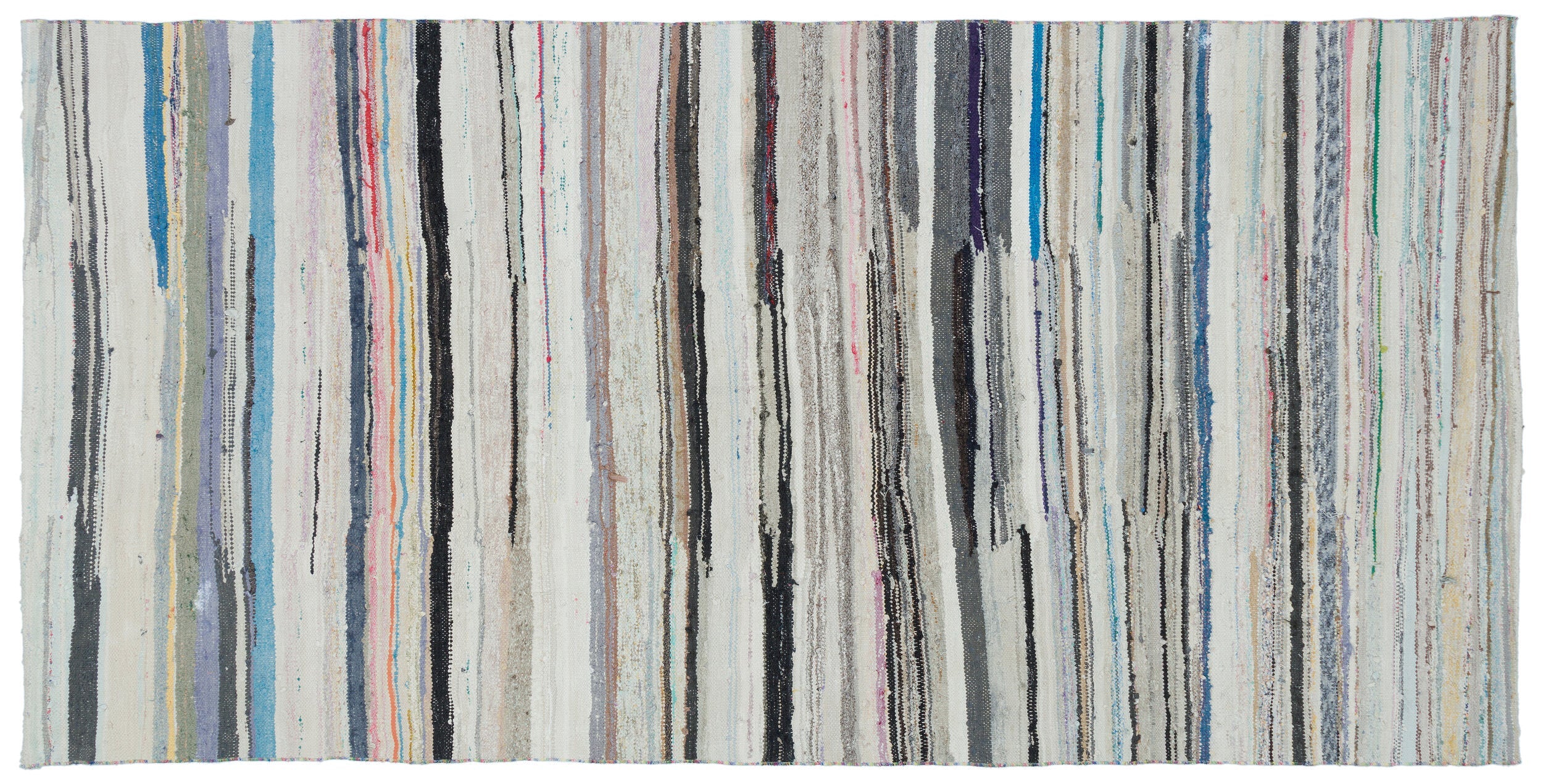 Girit Beige Striped Wool Handmade Area Rug 5'2" x 10'4"