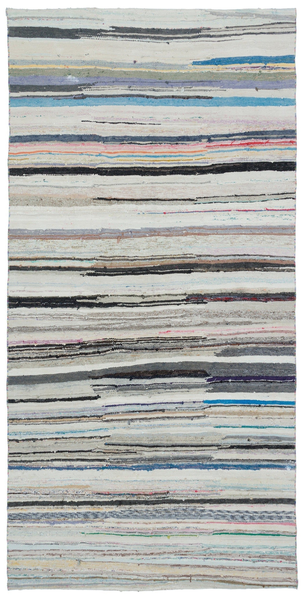 Girit Beige Striped Wool Handmade Area Rug 5'2" x 10'4"