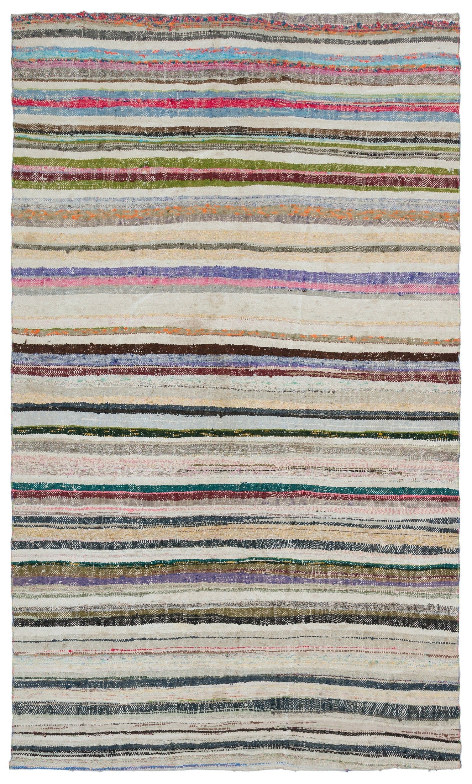 Girit Beige Striped Wool Handmade Area Rug 5'10" x 9'8"