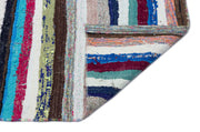 Girit Beige Striped Wool Handmade Area Rug 5'7" x 9'11"