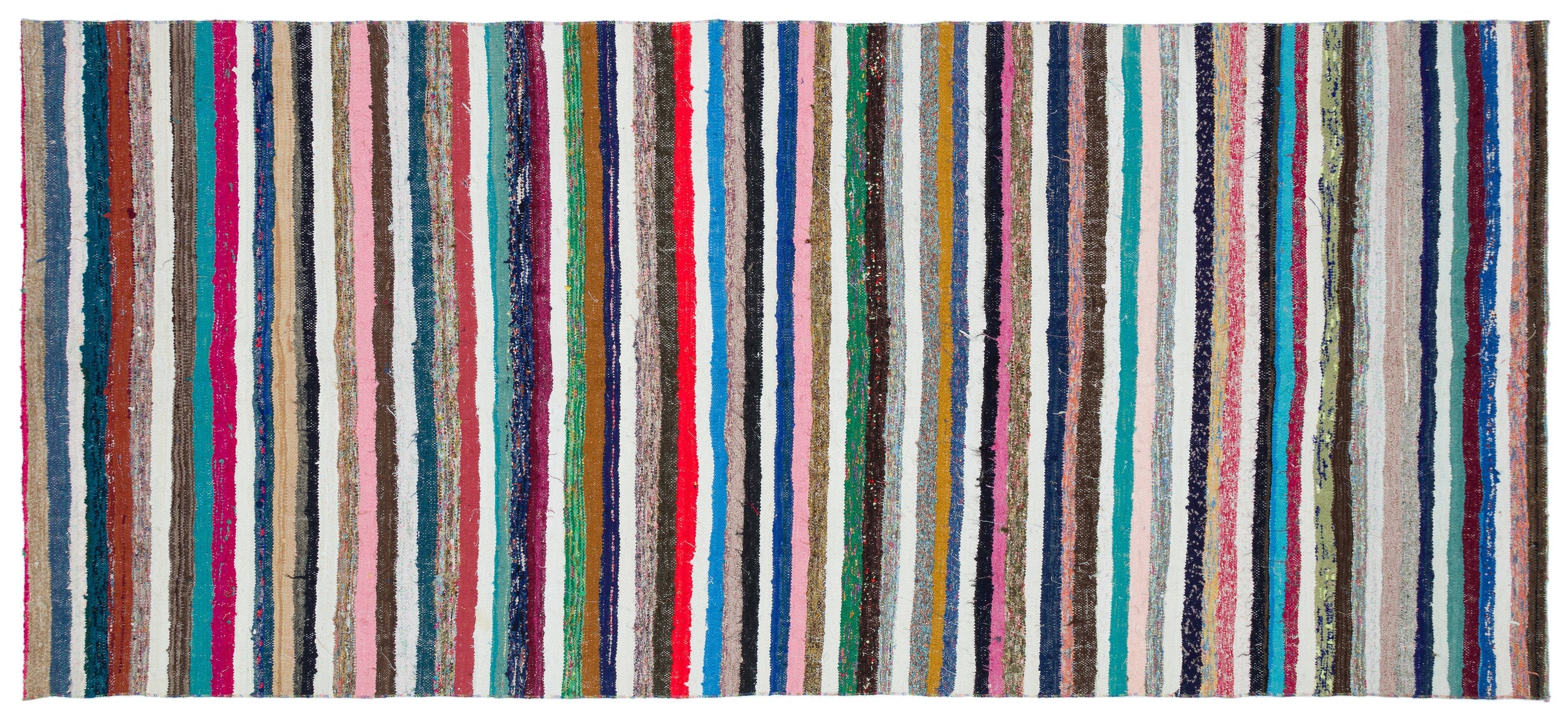 Girit Beige Striped Wool Handmade Area Rug 5'7" x 9'11"
