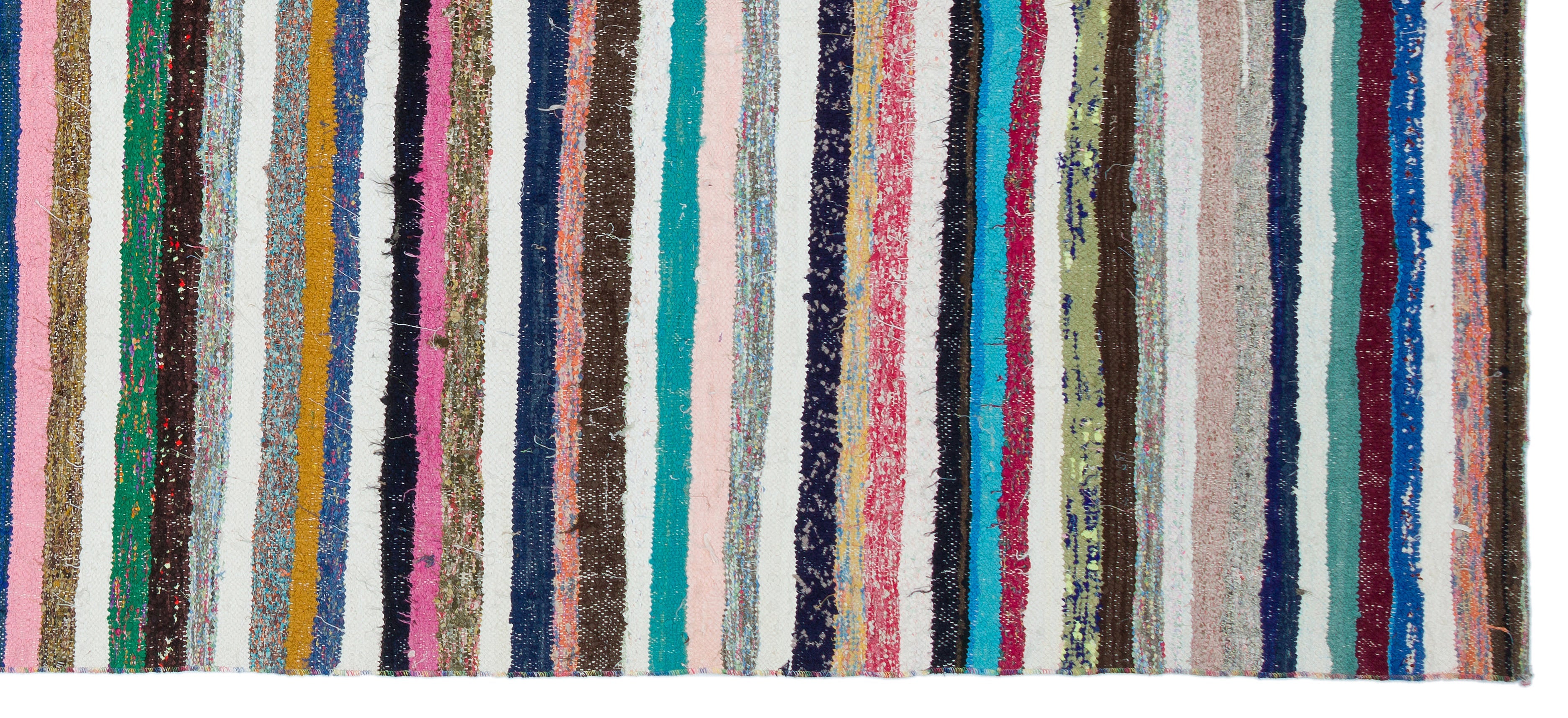 Girit Beige Striped Wool Handmade Area Rug 5'7" x 9'11"