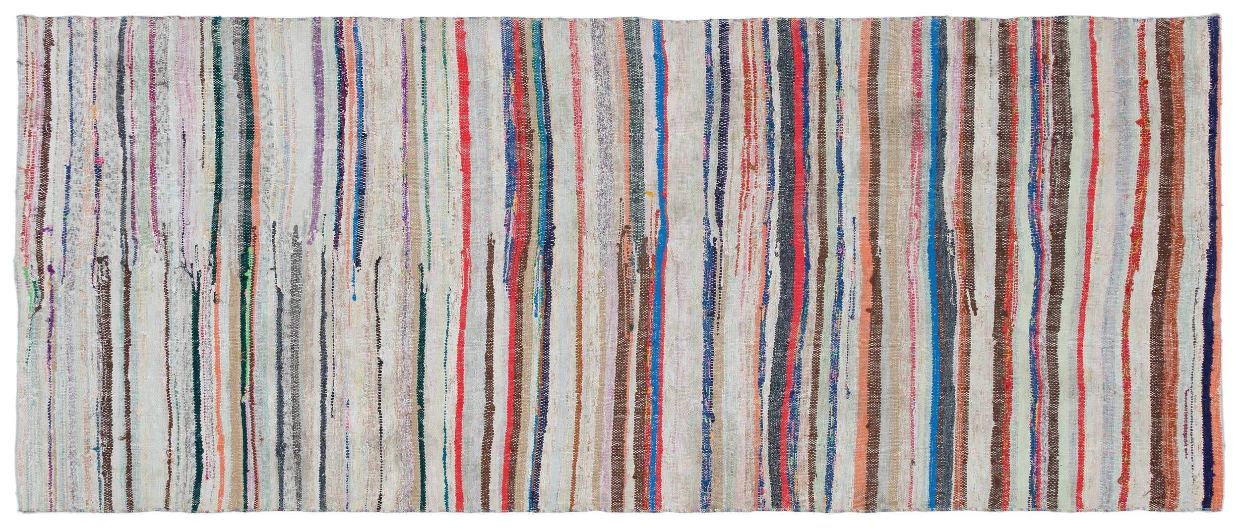 Girit Grey Striped Wool Handmade Area Rug 3'10" x 9'2"