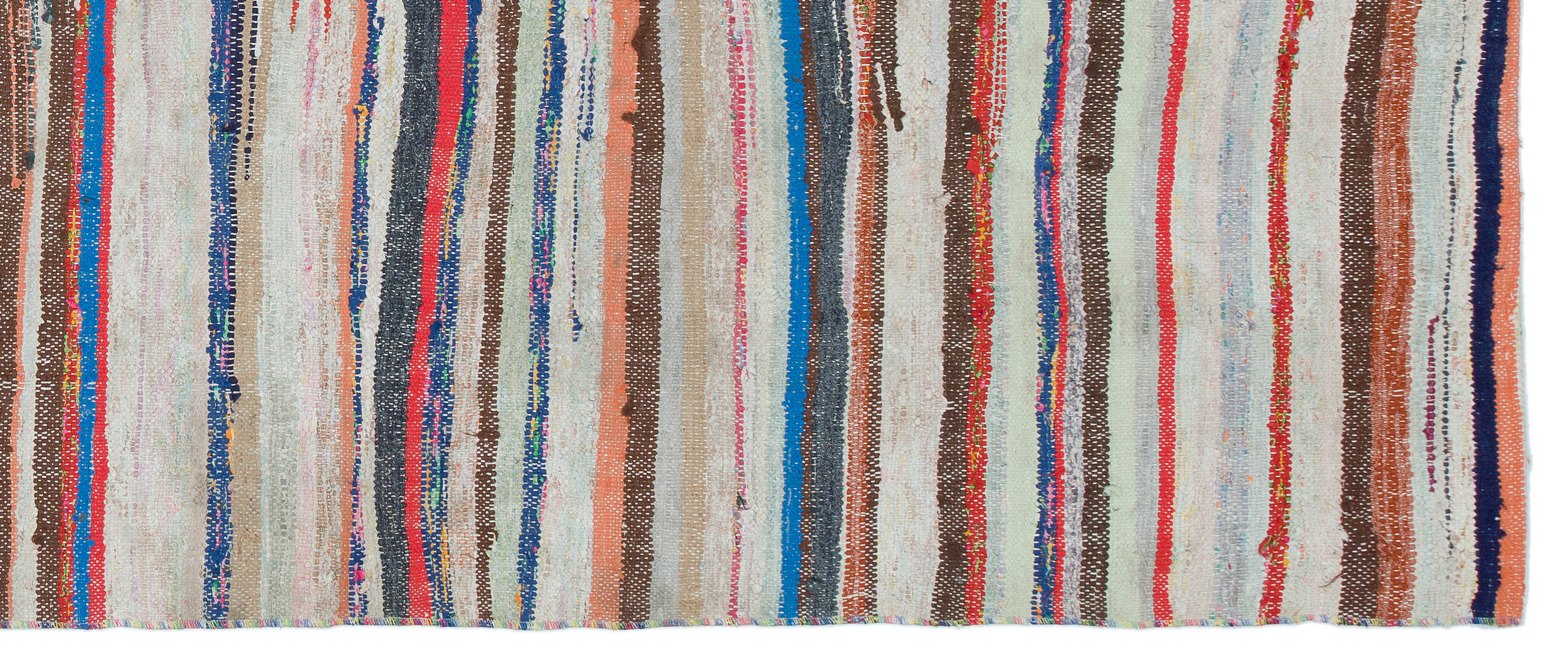 Girit Grey Striped Wool Handmade Area Rug 3'10" x 9'2"