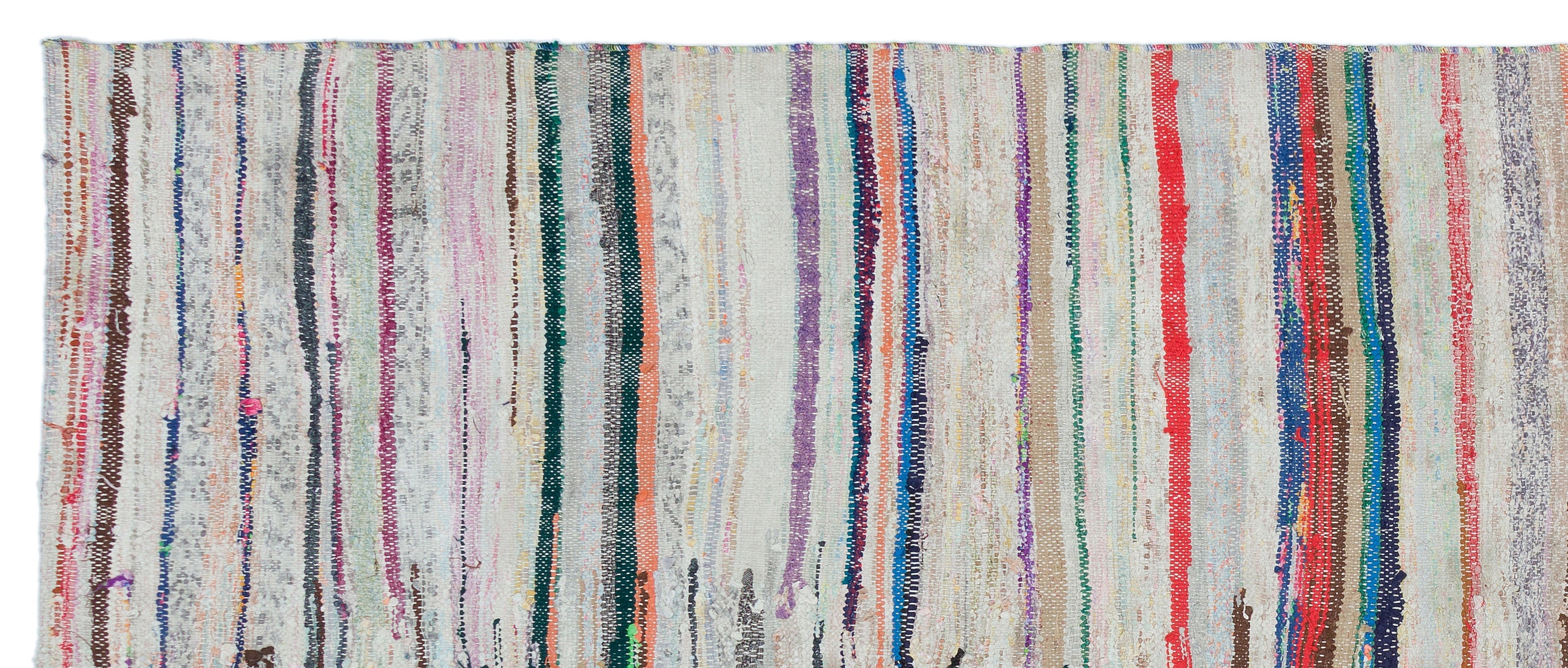 Girit Grey Striped Wool Handmade Area Rug 3'10" x 9'2"